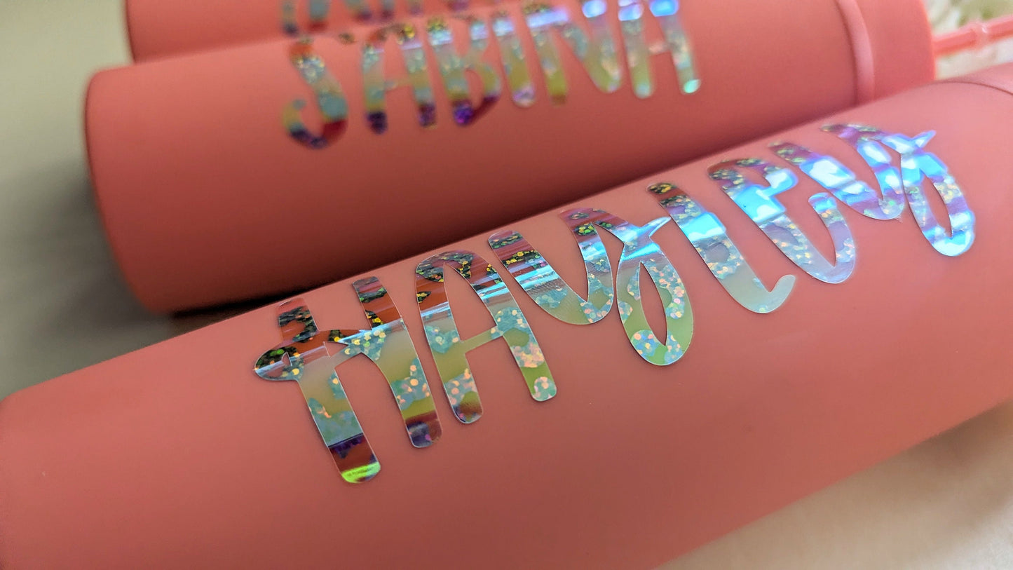 Personalised Water Bottle Skinny Tumbler | Coral Peach Water Bottle | Summer Vibes | Holiday Vacation Essentials | Double Walled Tumbler