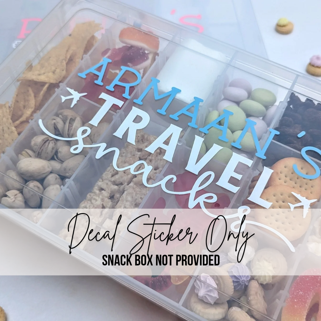 STICKER ONLY Personalised Travel Snacks Box Decal | Plane Snacks | Road Trip Snacks | Child Snack Box Holiday Gift