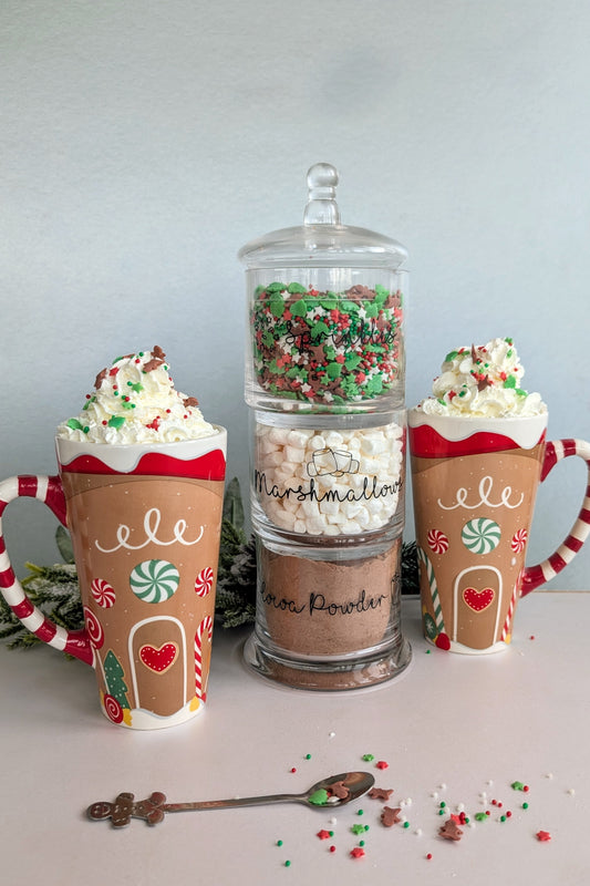 Hot Chocolate Station |  Family Christmas Gift | Personalised Xmas  Gift | Stacking Glass Kitchen Jars | Custom Labels | Couples Gift | Home