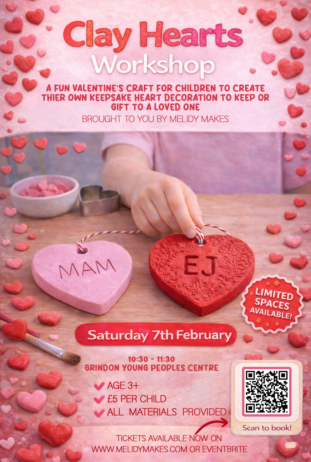KIDS CRAFT WORKSHOP - CLAY HEARTS - FEBRUARY 7TH