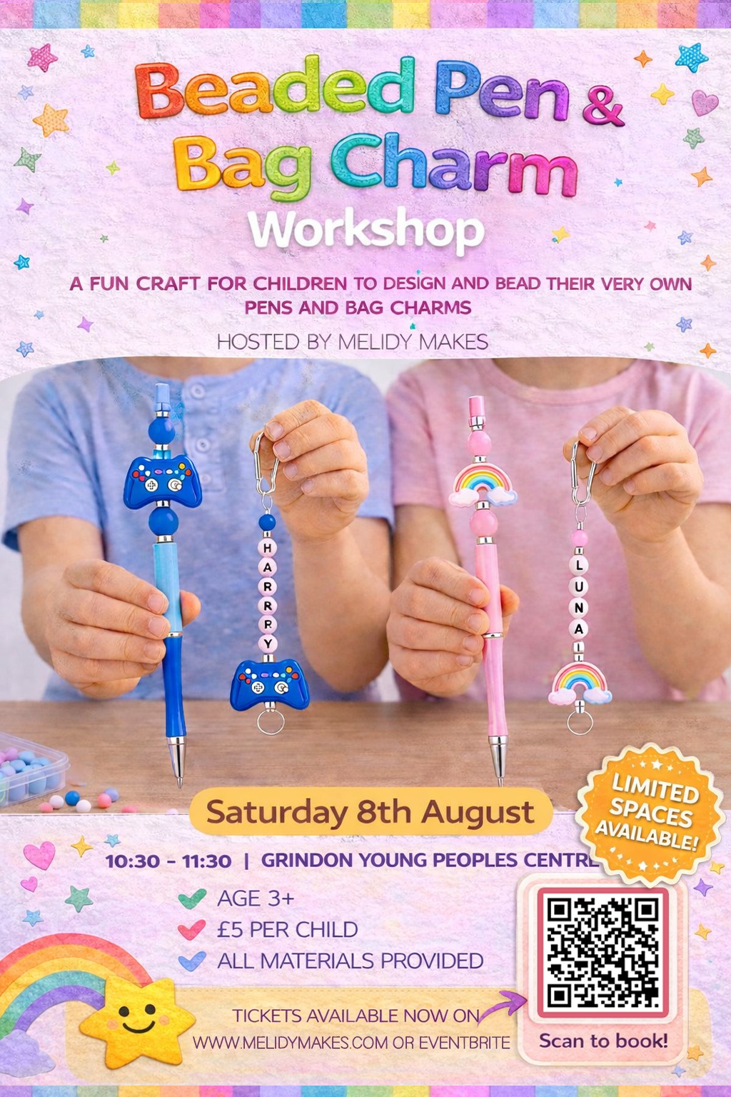 KIDS CRAFT WORKSHOP - BEADED PEN & BAG CHARMS - AUGUST 8TH