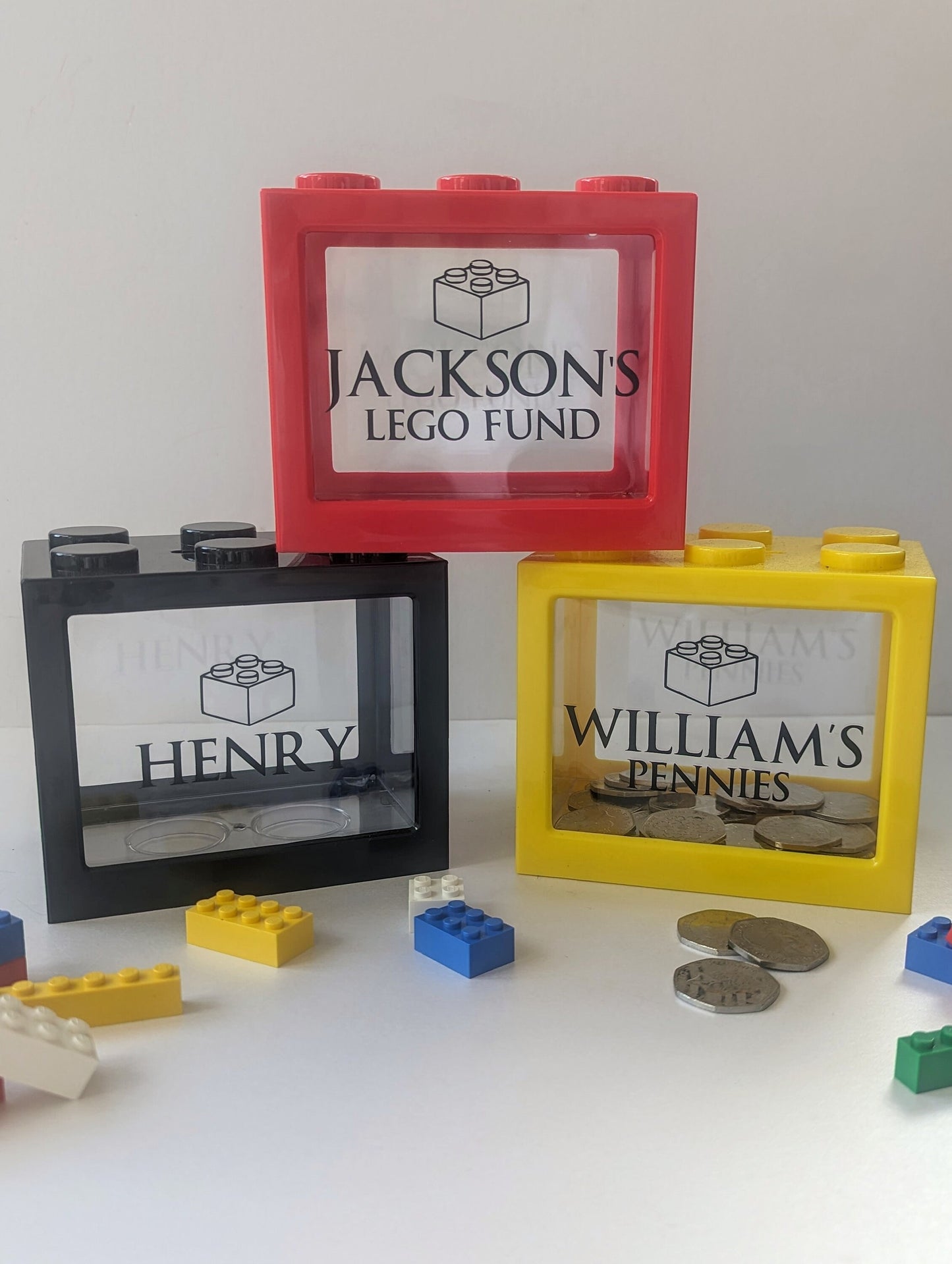 Personalised Kids Brick Money Box | Lego Lover Gift | Custom Piggy Bank| Gifts for Kids / Children | Housewarming Gift | Block Coin Bank