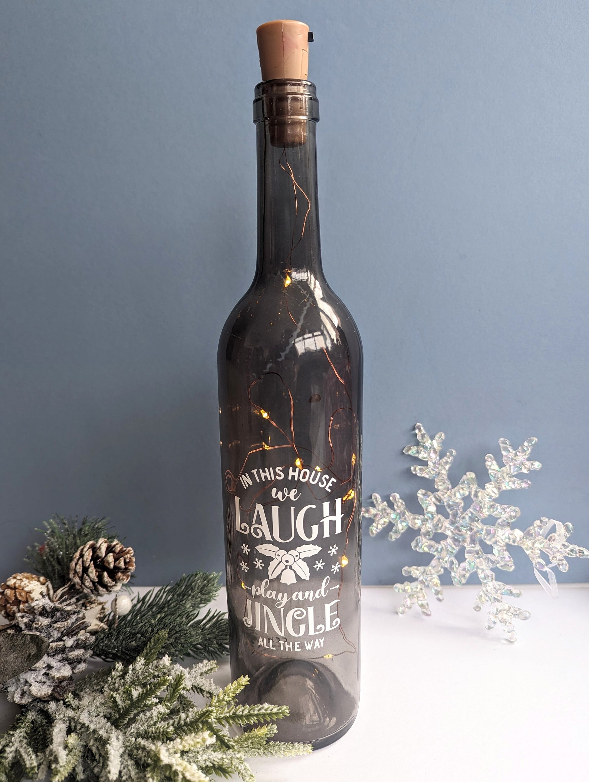 Personalised Christmas Light Up Wine Bottle Decoration | Christmas Decor | Christmas Table Scape | Xmas Seasonal Decor