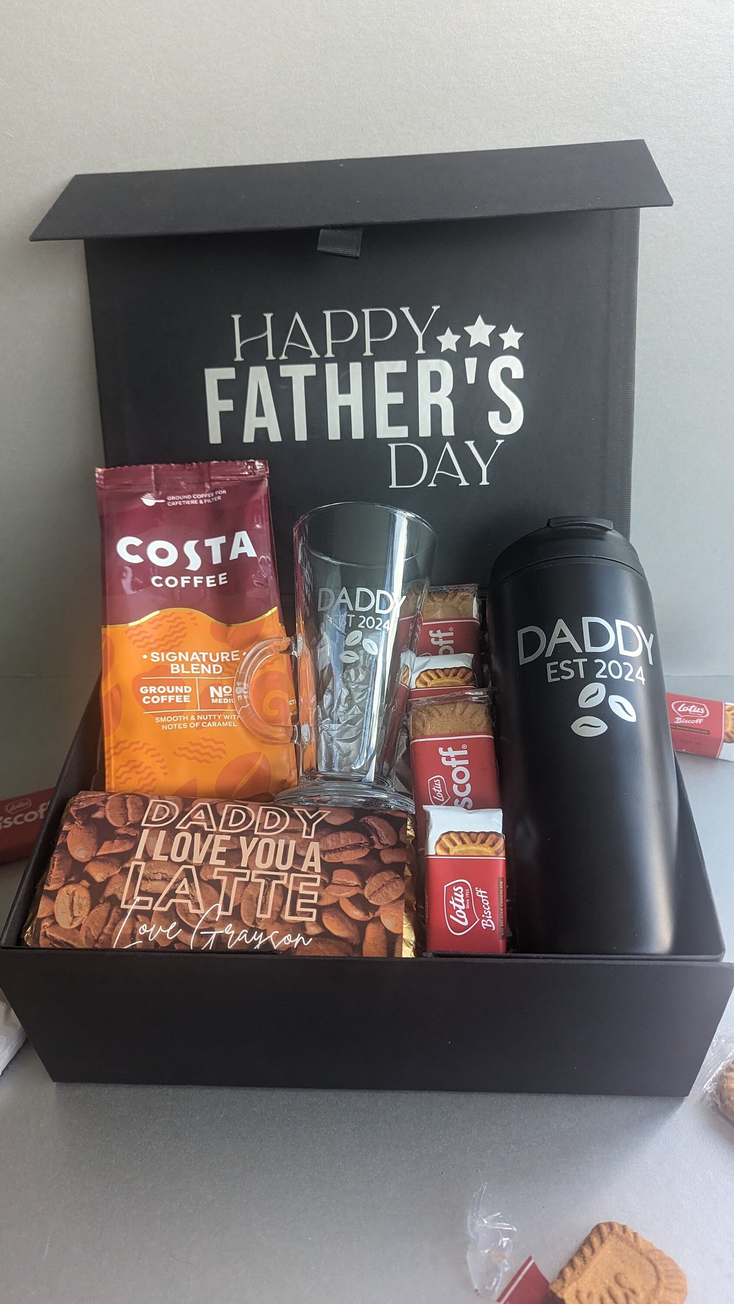 Personalised Coffee Lover Gift Box | Fathers Day Gift |Thermos, Mug, Costa Coffee, Biscoff | Caffiene Addict | Husband Boyfriend Father Dad