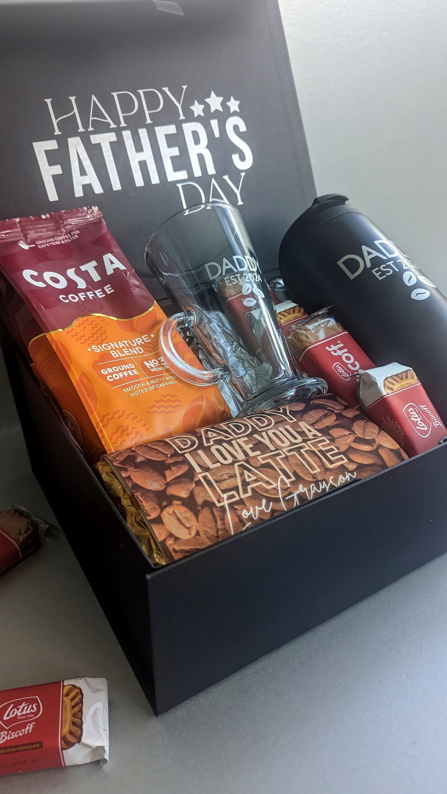 Personalised Coffee Lover Gift Box | Fathers Day Gift |Thermos, Mug, Costa Coffee, Biscoff | Caffiene Addict | Husband Boyfriend Father Dad