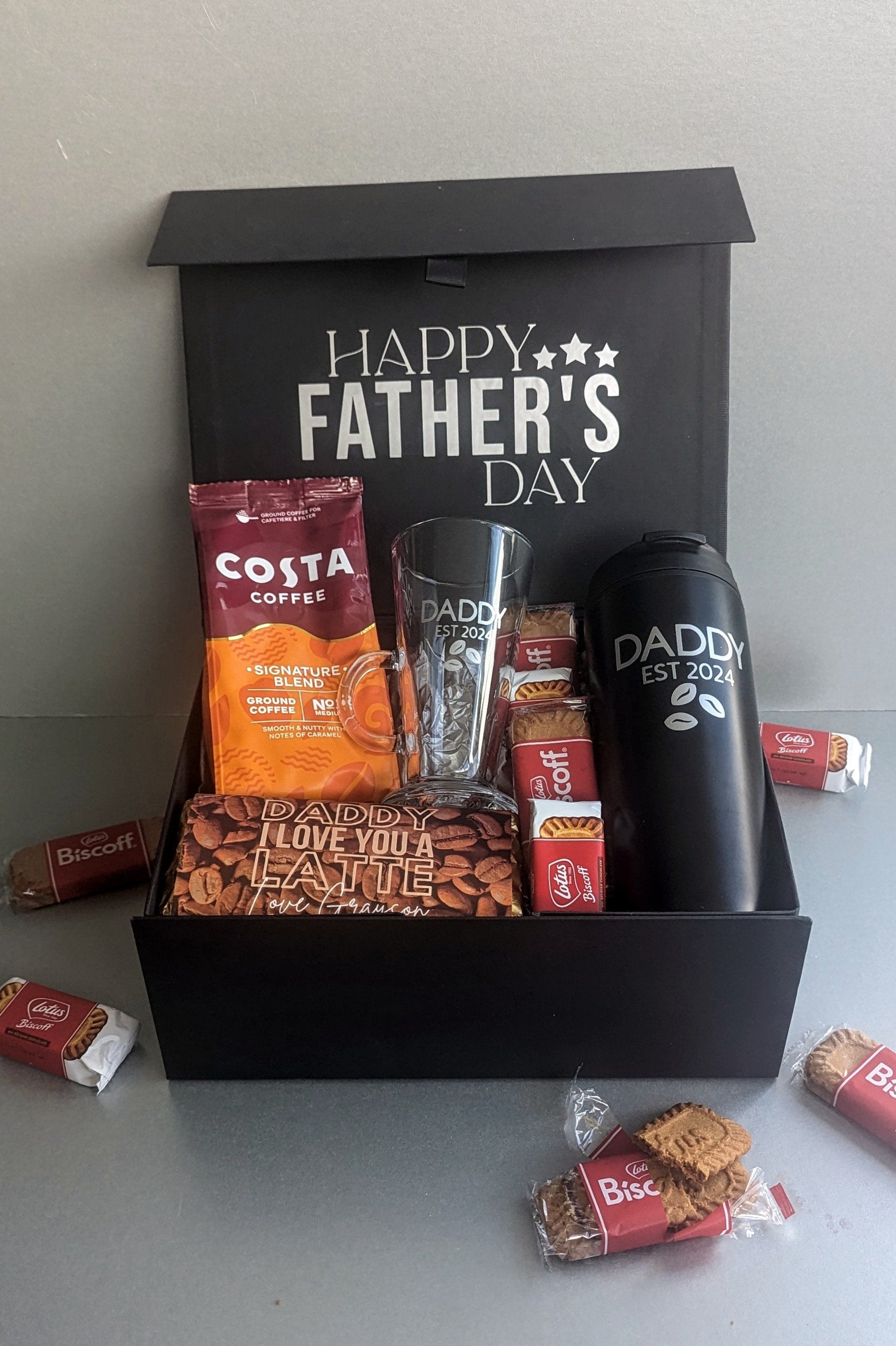 Personalised Coffee Lover Gift Box | Fathers Day Gift |Thermos, Mug, Costa Coffee, Biscoff | Caffiene Addict | Husband Boyfriend Father Dad