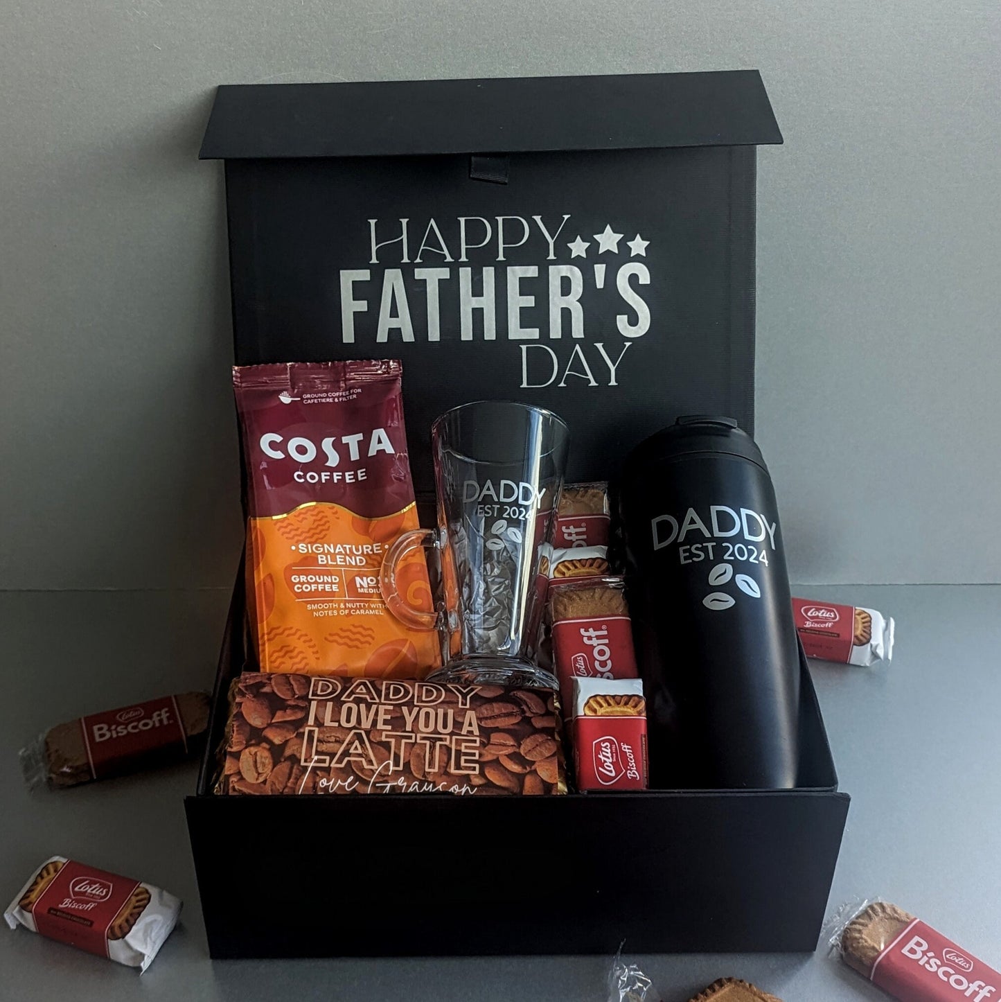 Personalised Coffee Lover Gift Box | Fathers Day Gift |Thermos, Mug, Costa Coffee, Biscoff | Caffiene Addict | Husband Boyfriend Father Dad