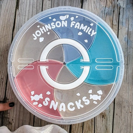 Personalised XL Snack Box | Movie Snacks | Extra Large Round Snack Box | Picnic Festival Movie Night Snacks | Family Travel Snacks Gift