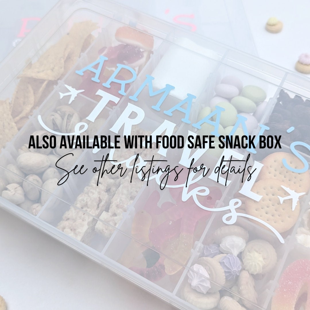 STICKER ONLY Personalised Travel Snacks Box Decal | Plane Snacks | Road Trip Snacks | Child Snack Box Holiday Gift