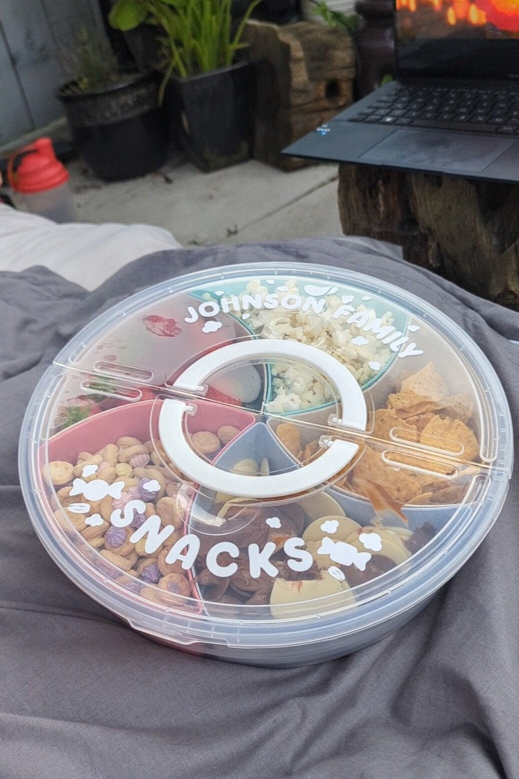 Personalised XL Snack Box | Movie Snacks | Extra Large Round Snack Box | Picnic Festival Movie Night Snacks | Family Travel Snacks Gift