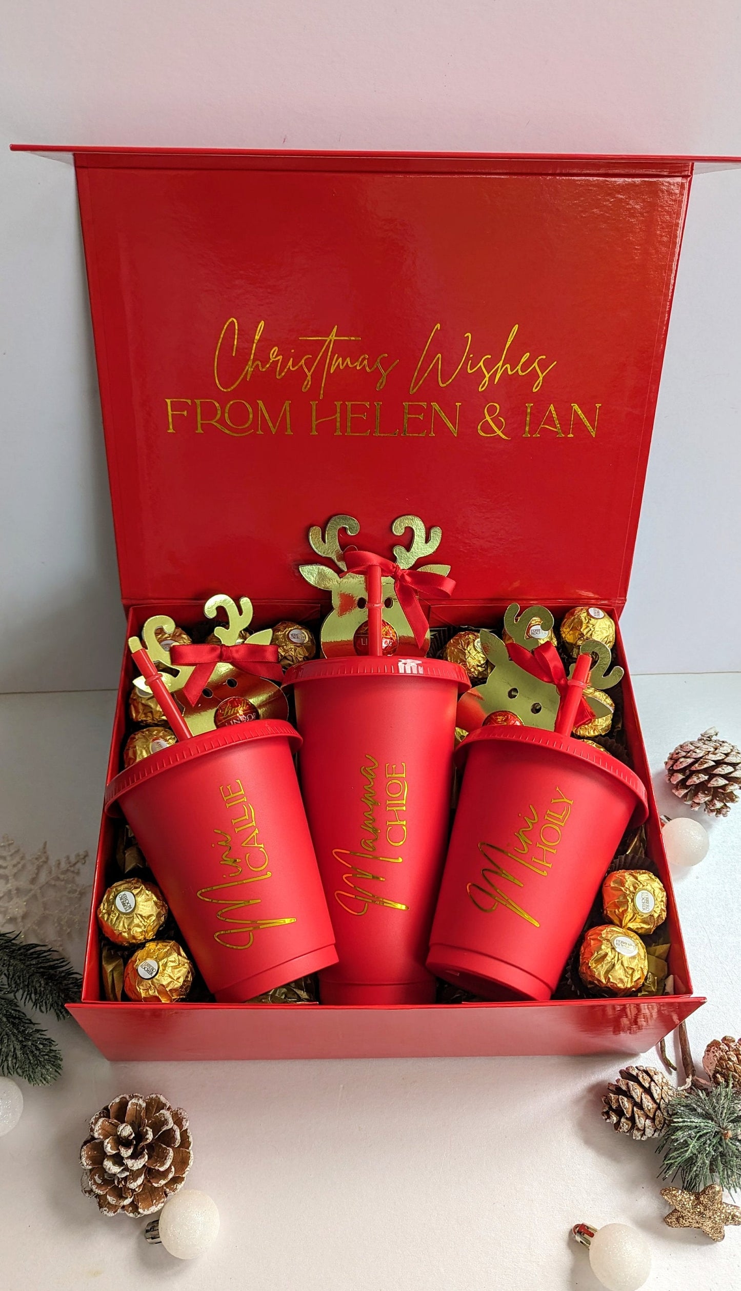 Personalised Christmas Family Gift Box | Mammy, Daddy and Mini Cold Cup Set | Chocolate | Mamma, Dadda and Me Set