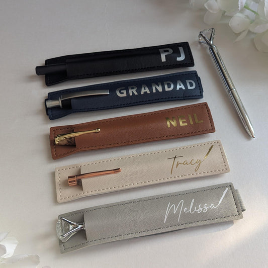 Personalised Pen Sleeve Faux Leather Pen Holder Stylus Holder Stationery Lover Adult Stocking Stuffer Gift Office Secret Santa