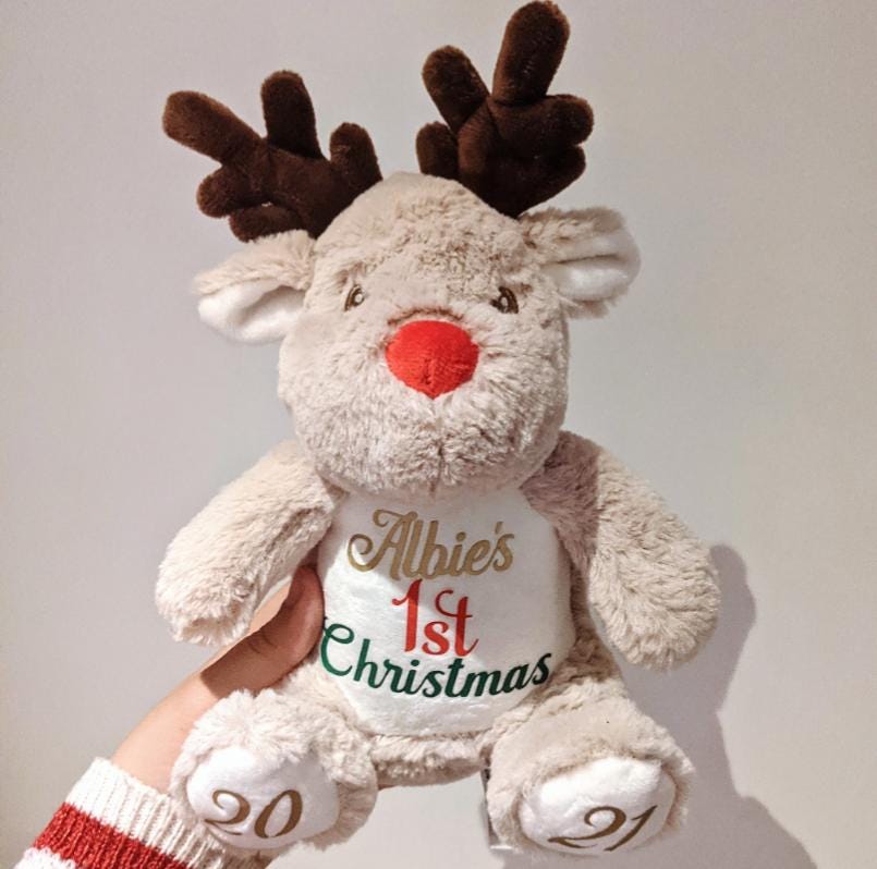 Personalised Christmas Reindeer Teddy | Kids Christmas Gift | Baby's First Christmas | Chirtmas Eve Box | Reindeer Plush Cuddly Toy