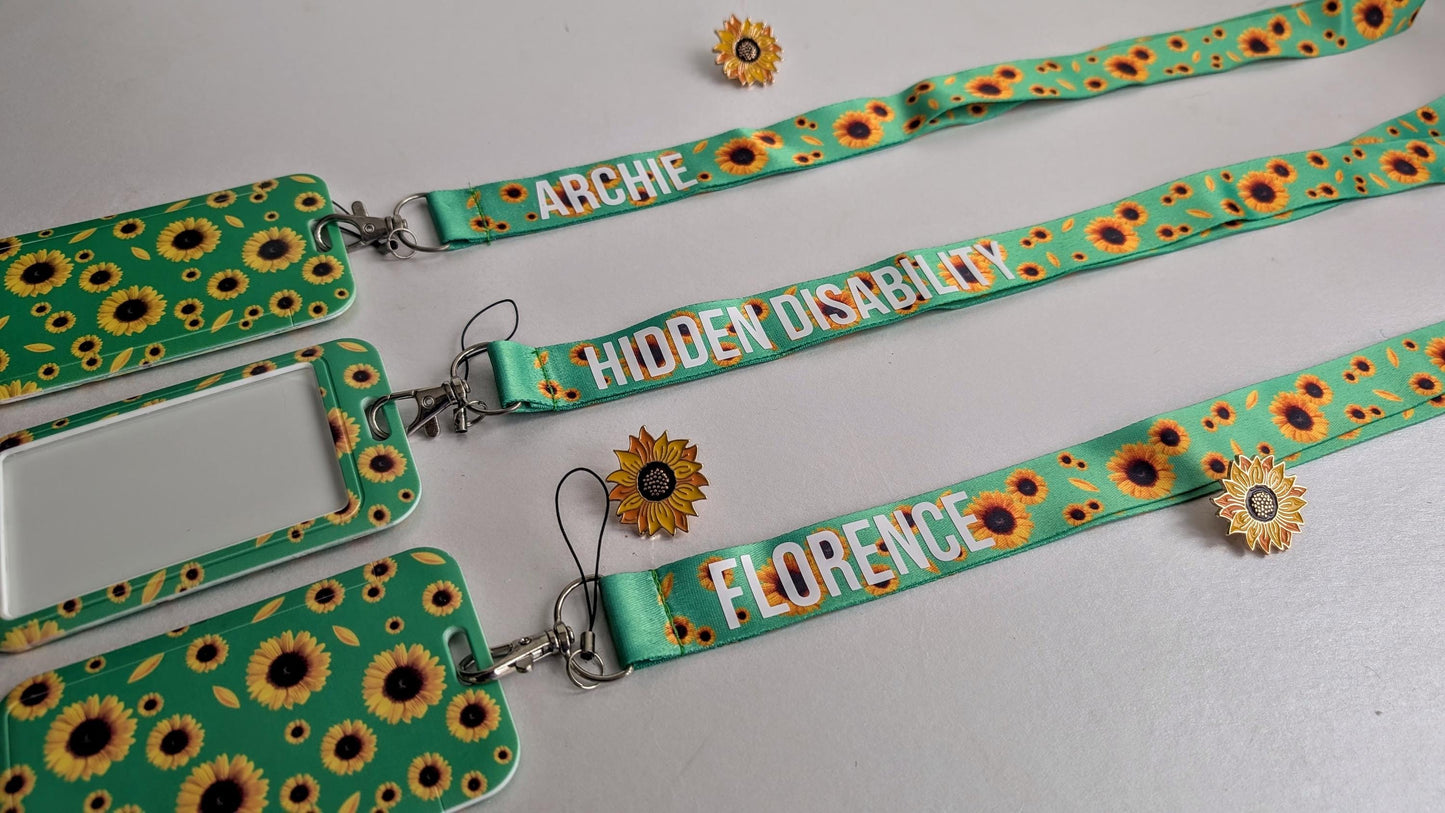 Personalised Sunflower Lanyard | Hidden Disability | Teacher / Work Lanyard | ID Badge Holder | Disability Awareness