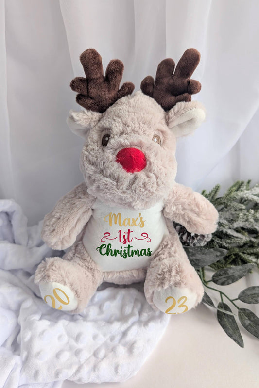 Personalised Christmas Reindeer Teddy | Kids Christmas Gift | Baby's First Christmas | Chirtmas Eve Box | Reindeer Plush Cuddly Toy