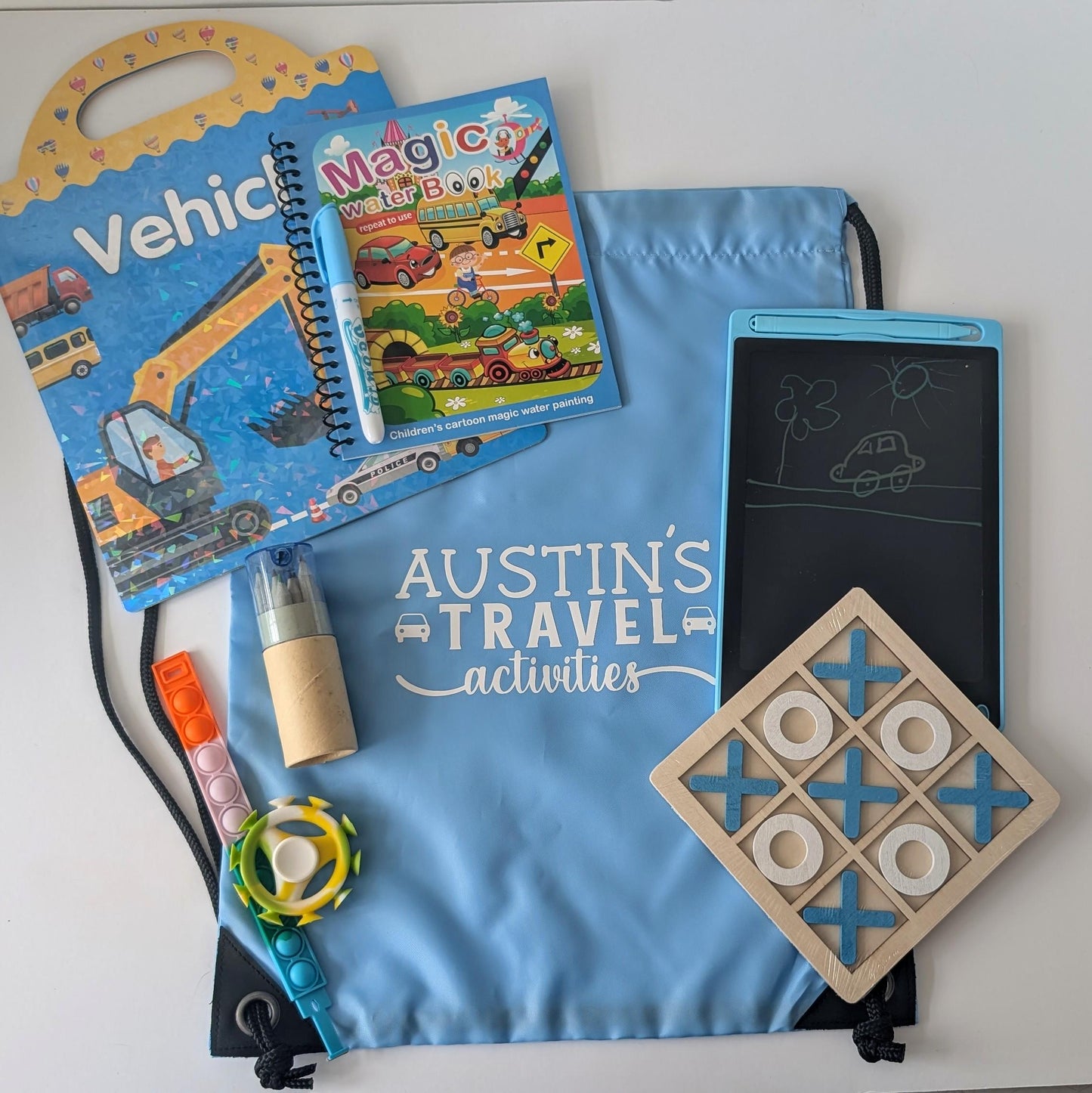 Personalised Travel Activities Bag | Fidget Toys | Toddler / Child Travel / Long Journey / Road Trip Ideas / Plane Ideas / Travel Ideas