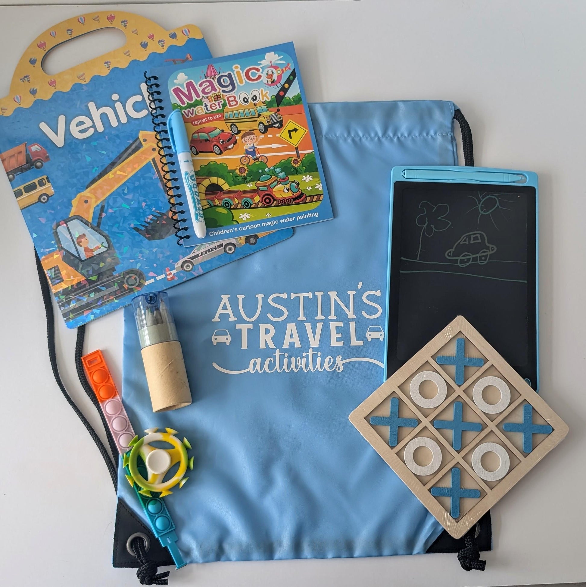 Personalised Travel Activities Bag | Fidget Toys | Toddler / Child Travel / Long Journey / Road Trip Ideas / Plane Ideas / Travel Ideas