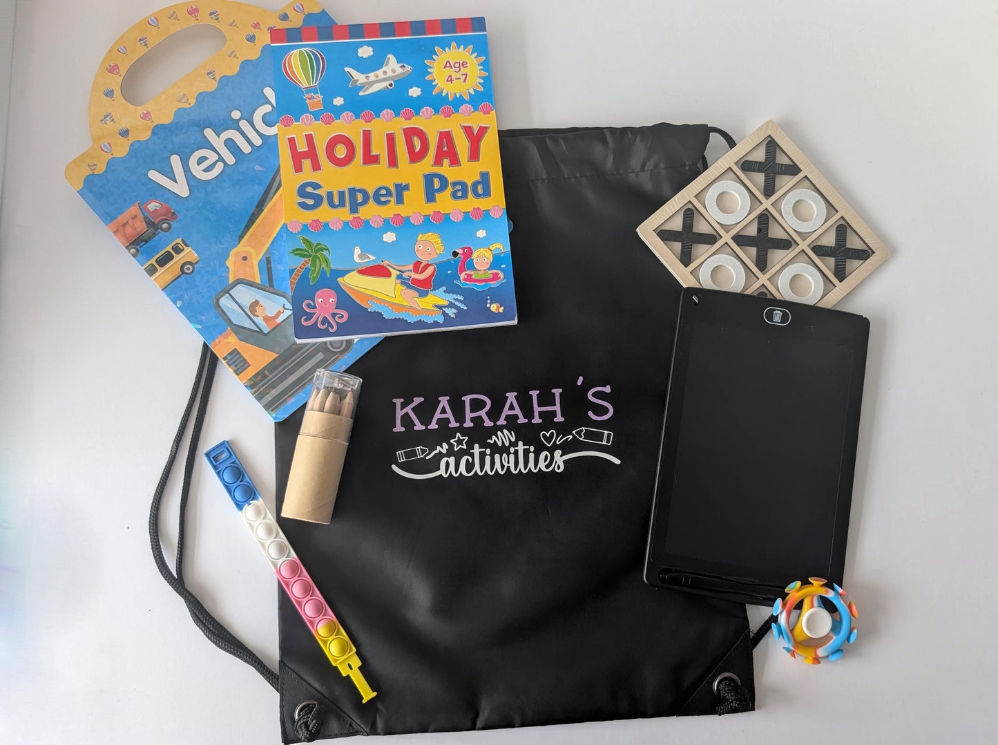 Personalised Travel Activities Bag | Fidget Toys | Toddler / Child Travel / Long Journey / Road Trip Ideas / Plane Ideas / Travel Ideas