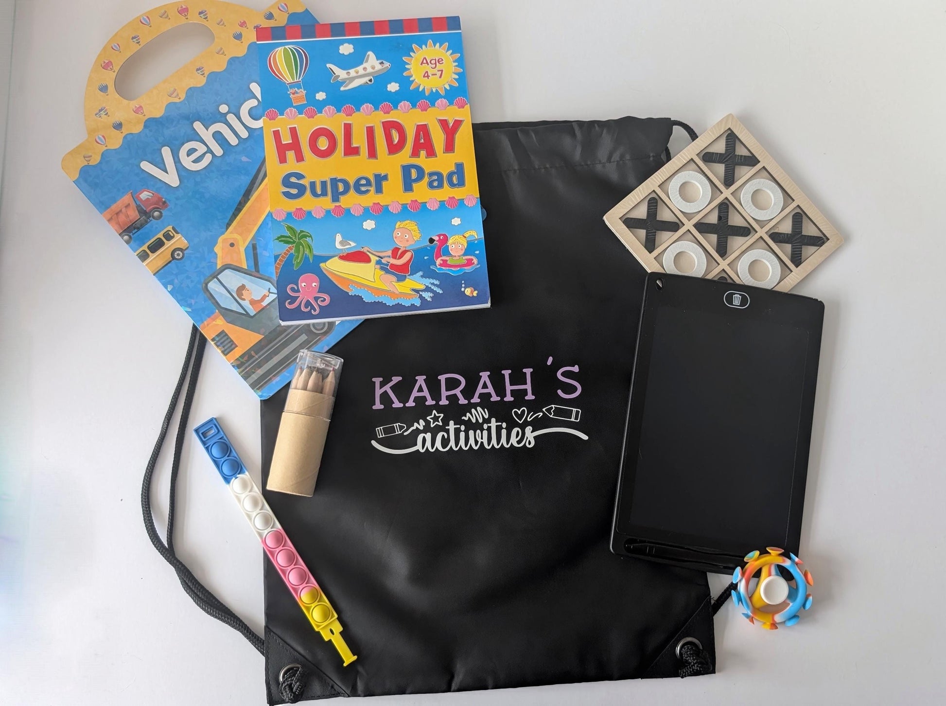 Personalised Travel Activities Bag | Fidget Toys | Toddler / Child Travel / Long Journey / Road Trip Ideas / Plane Ideas / Travel Ideas