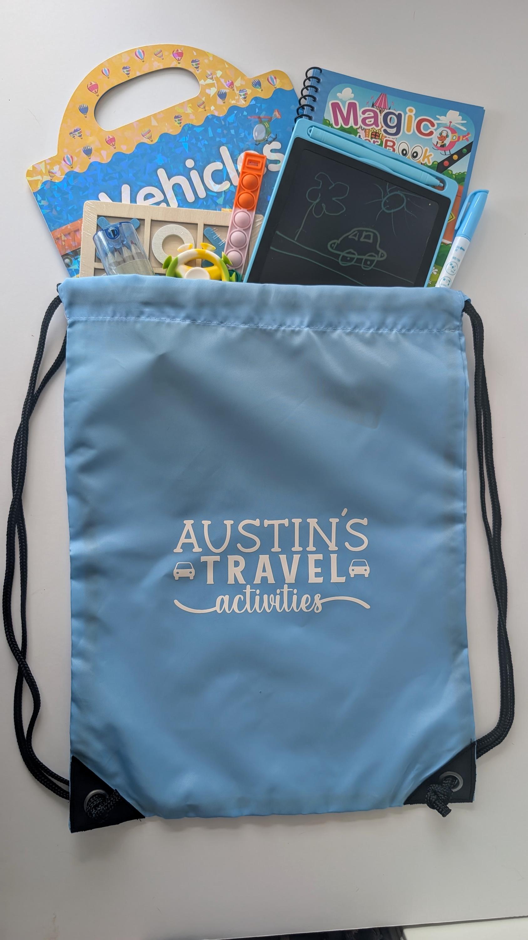 Personalised Travel Activities Bag | Fidget Toys | Toddler / Child Travel / Long Journey / Road Trip Ideas / Plane Ideas / Travel Ideas