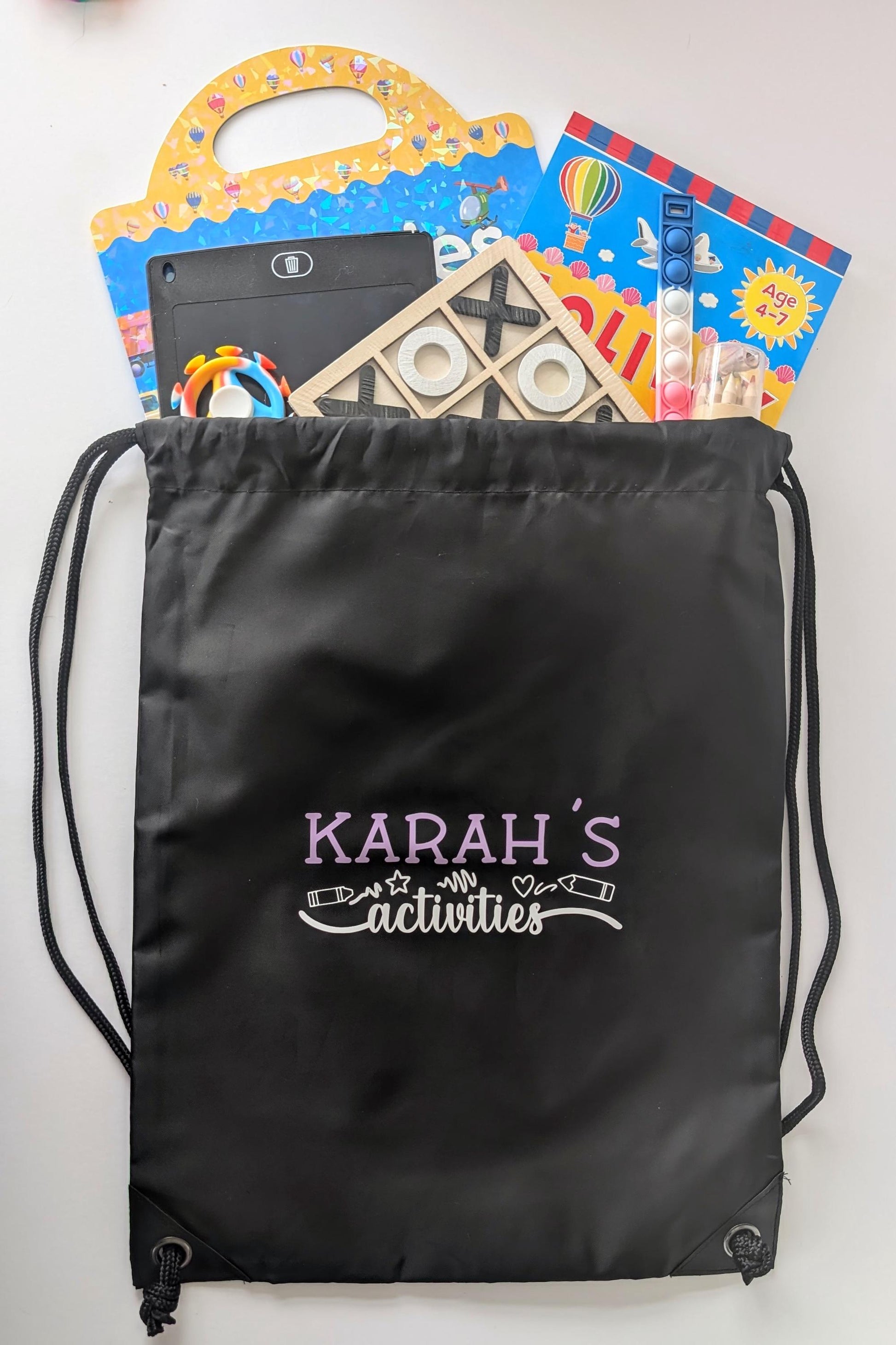 Personalised Travel Activities Bag | Fidget Toys | Toddler / Child Travel / Long Journey / Road Trip Ideas / Plane Ideas / Travel Ideas