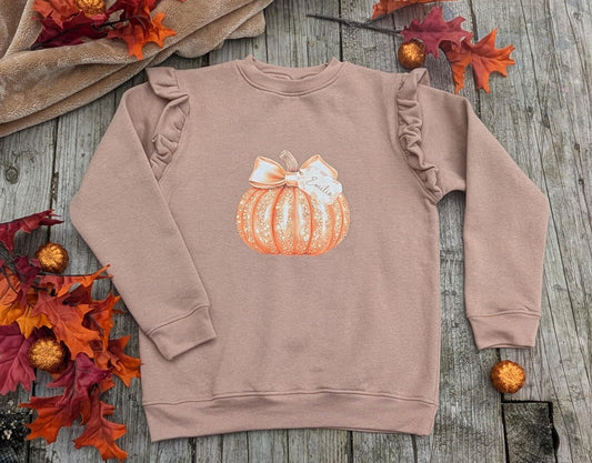 Kids Personali Pumpkin Frill Sweatshirt |Autumn Style for kids | Autum Fashion | Childrens Clothes | Unisex Fall / Autumn Cozy Vibes