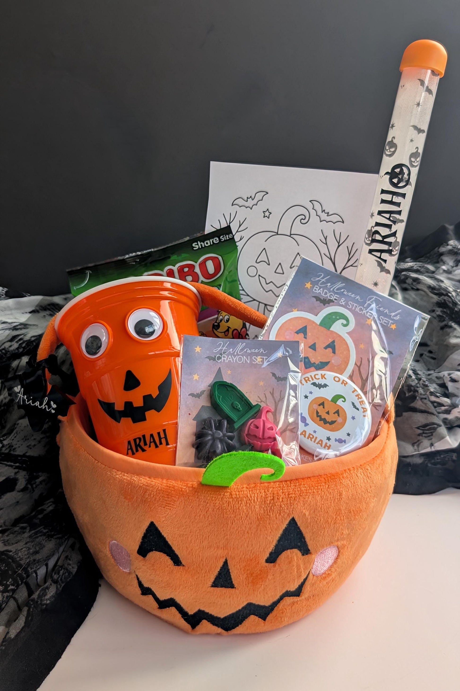 Personalised Kids Boo Basket | Halloween Bundle | Halloween Gift | Trick or Treat Basket | Halloween Hamper | Pumpkin Frankenstein Vampire