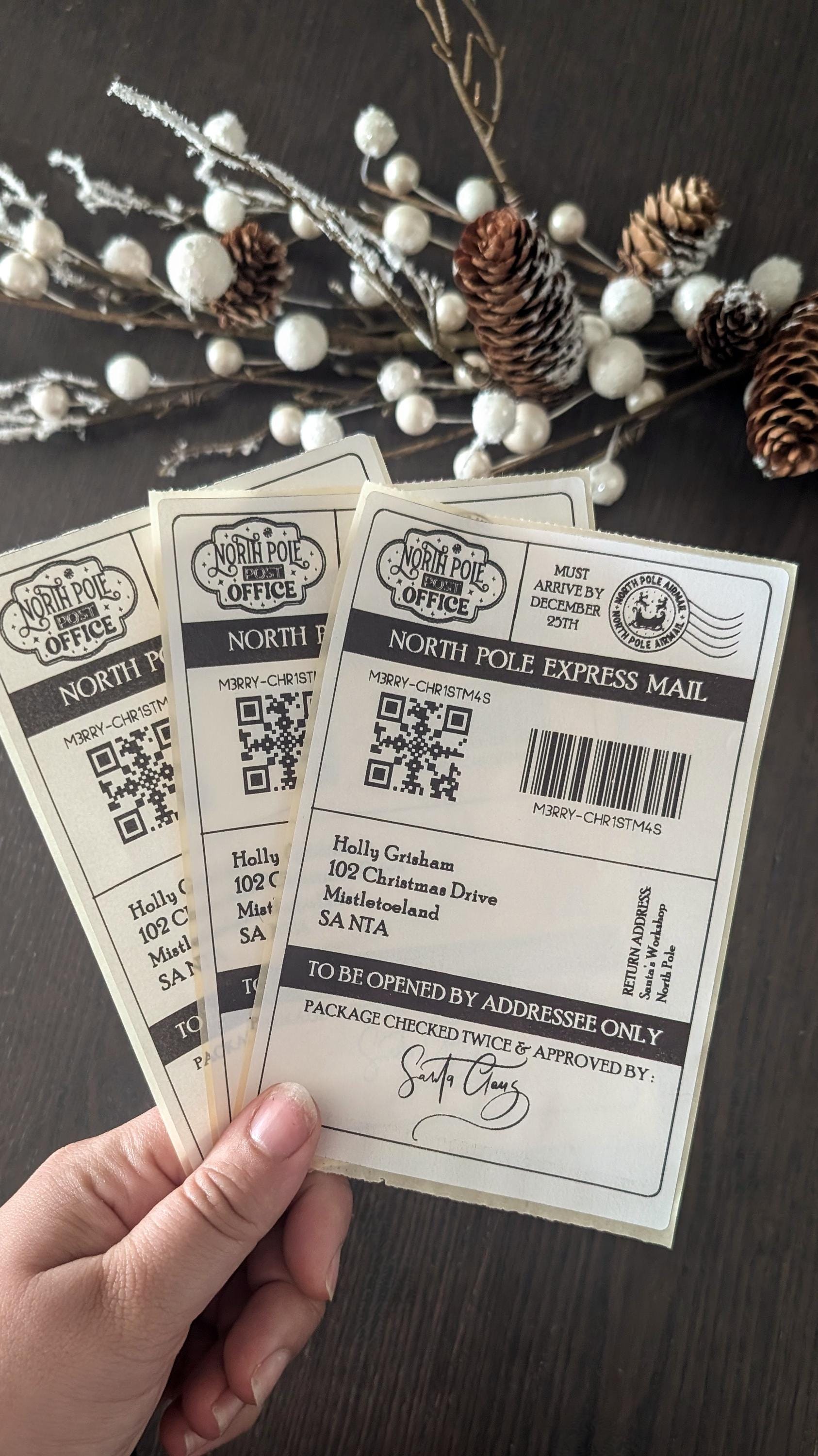 Personalised Christmas Mail Labels | Santa Parcel Stickers | Gift Stickers | North Pole Post Office | Santa Delivery | Pack of 5 / 10 / 20