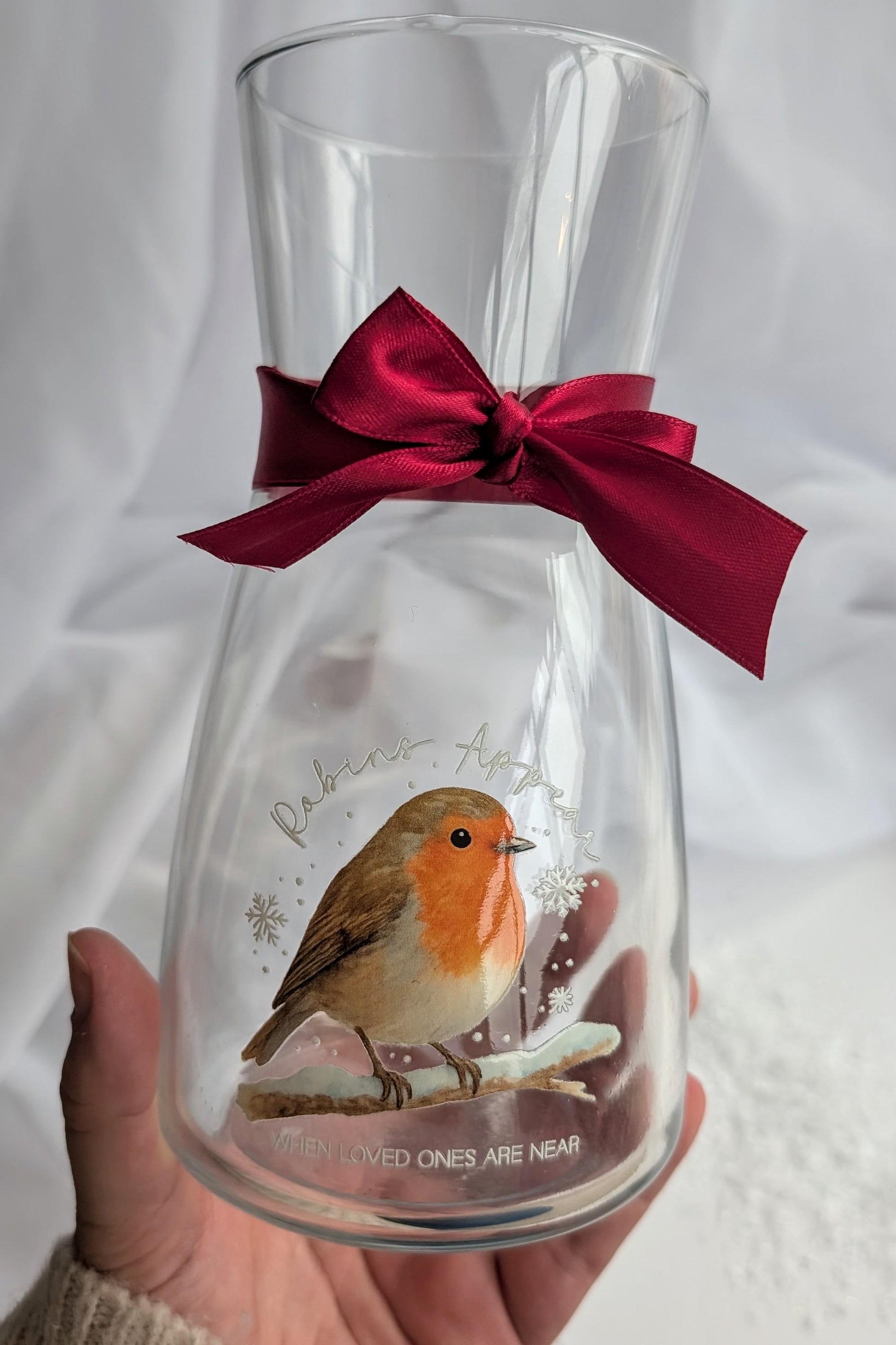 Personalised Christmas Robin Memory Candle and Vase Set | Robins appear when loved ones are near | In Loving Memory Gift | Remembrance Gift