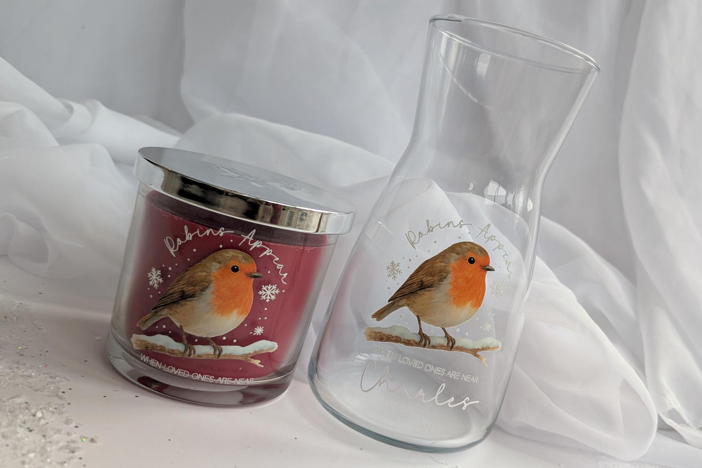 Personalised Christmas Robin Memory Candle and Vase Set | Robins appear when loved ones are near | In Loving Memory Gift | Remembrance Gift