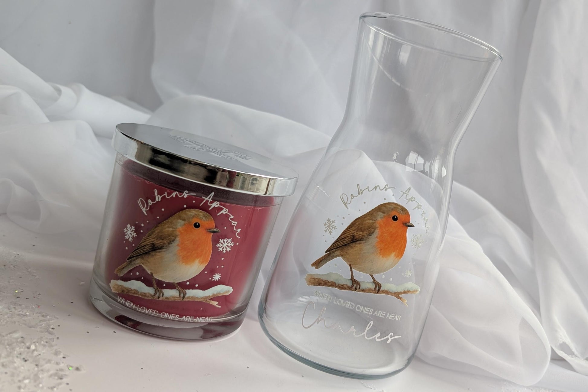 Personalised Christmas Robin Memory Candle and Vase Set | Robins appear when loved ones are near | In Loving Memory Gift | Remembrance Gift