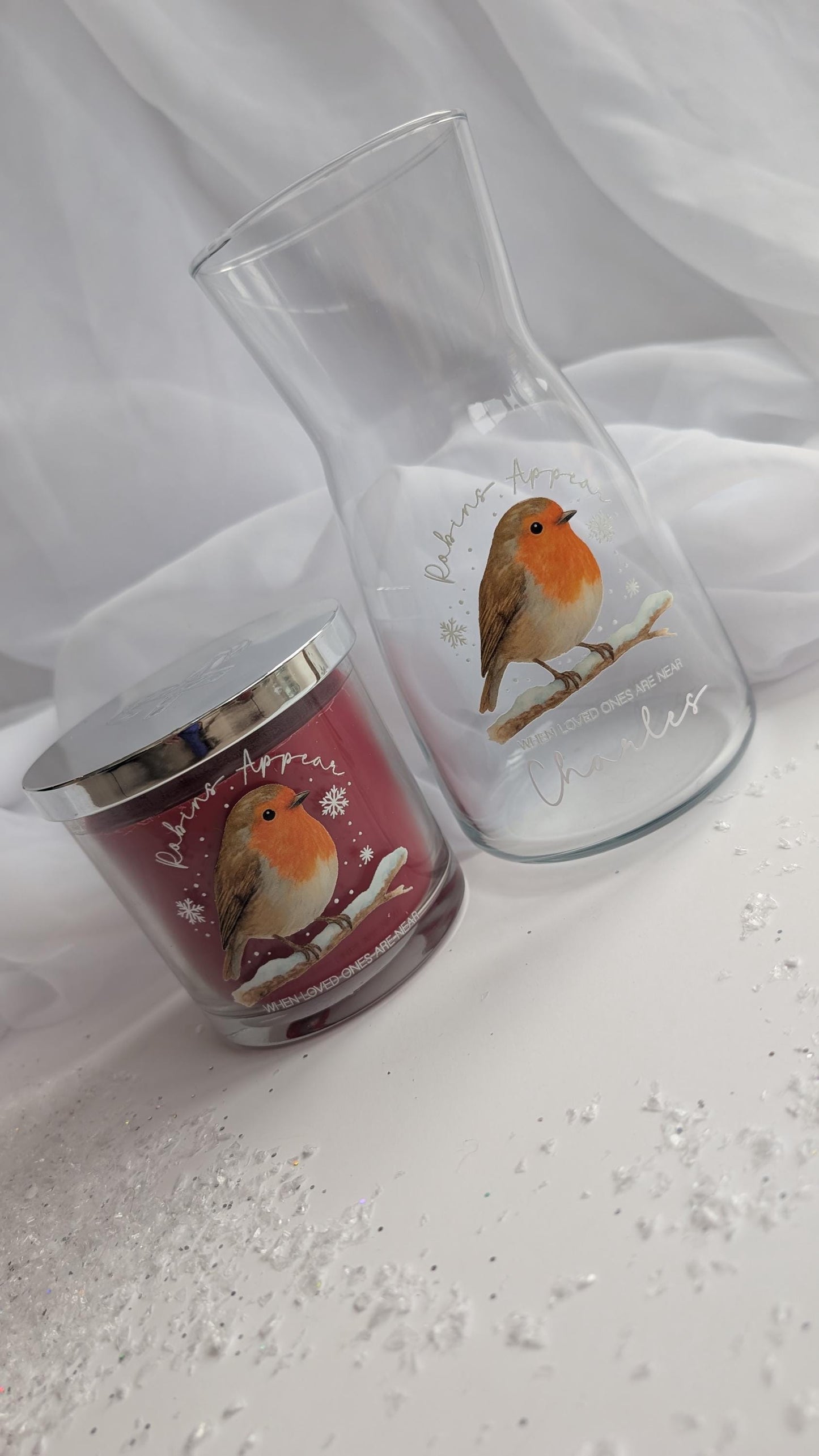 Personalised Christmas Robin Memory Candle and Vase Set | Robins appear when loved ones are near | In Loving Memory Gift | Remembrance Gift