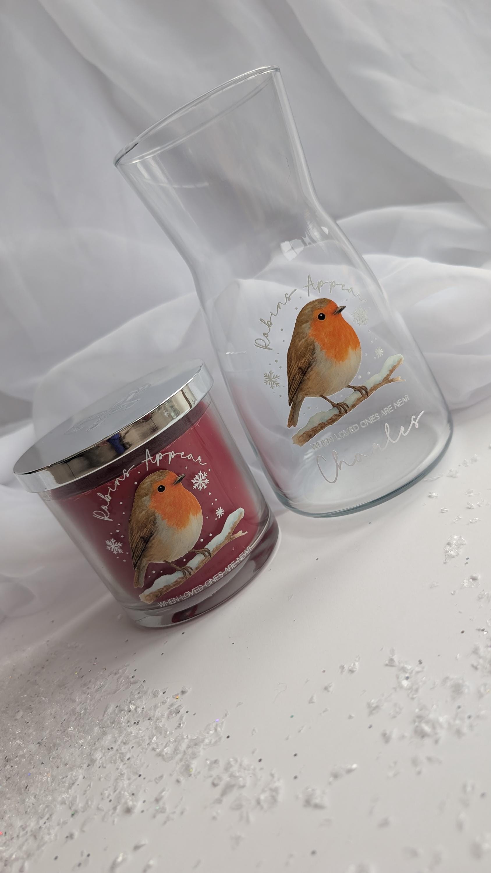 Personalised Christmas Robin Memory Candle and Vase Set | Robins appear when loved ones are near | In Loving Memory Gift | Remembrance Gift