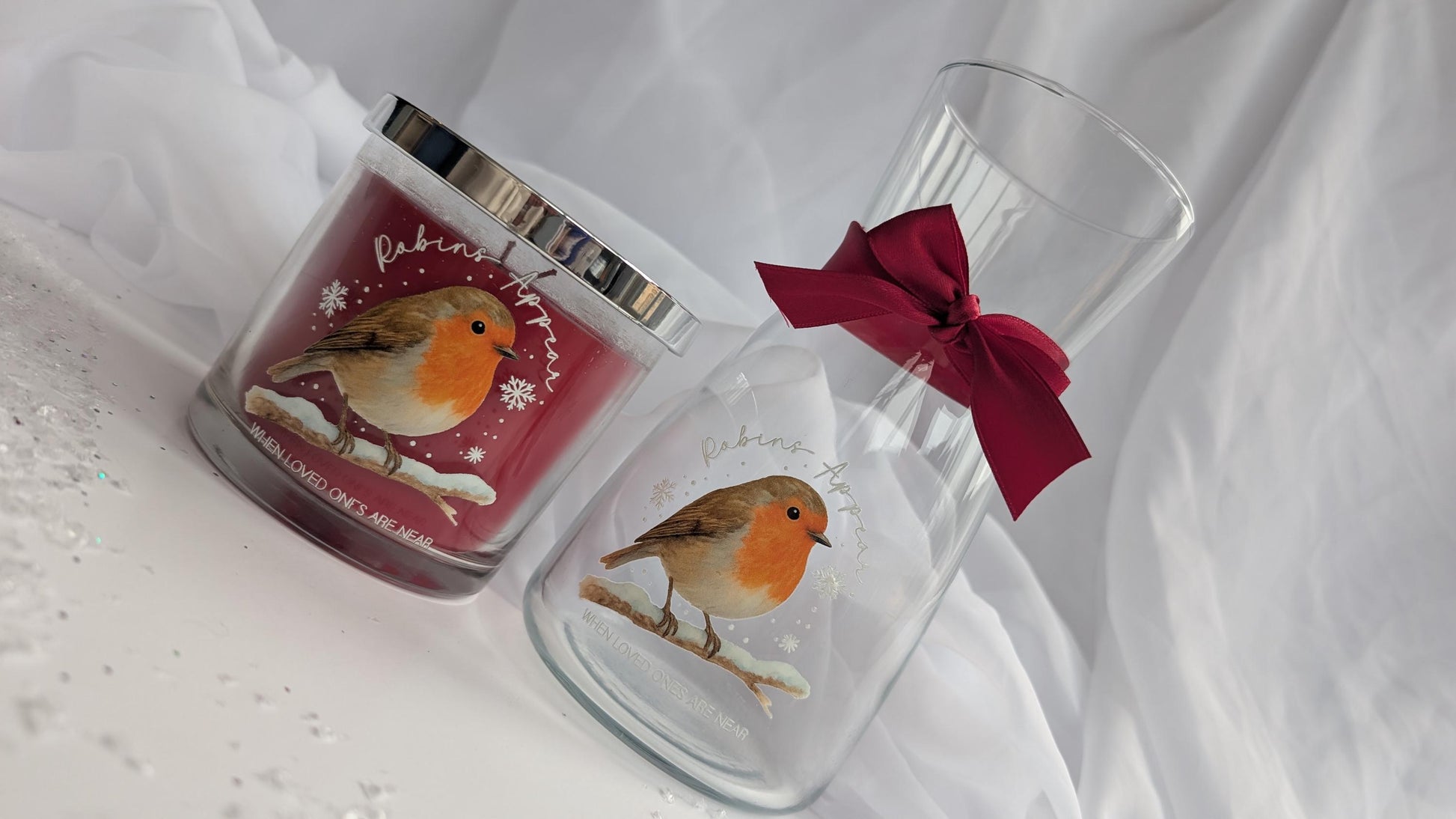 Personalised Christmas Robin Memory Candle and Vase Set | Robins appear when loved ones are near | In Loving Memory Gift | Remembrance Gift