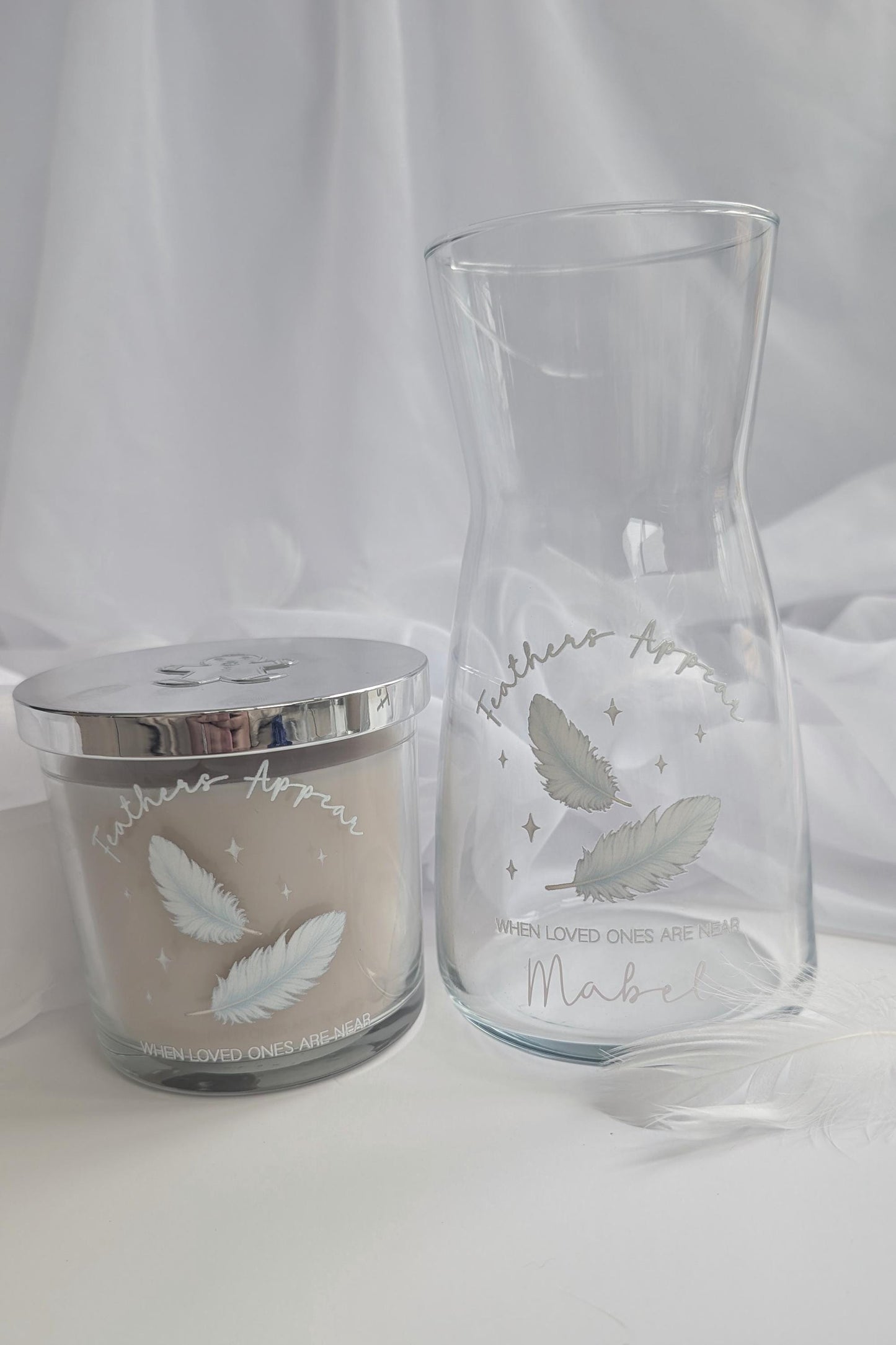 Personalised Christmas Feather Memory Candle and Vase Set | Feathers appear when loved ones are near | In Loving Memory Gift | Remembrance