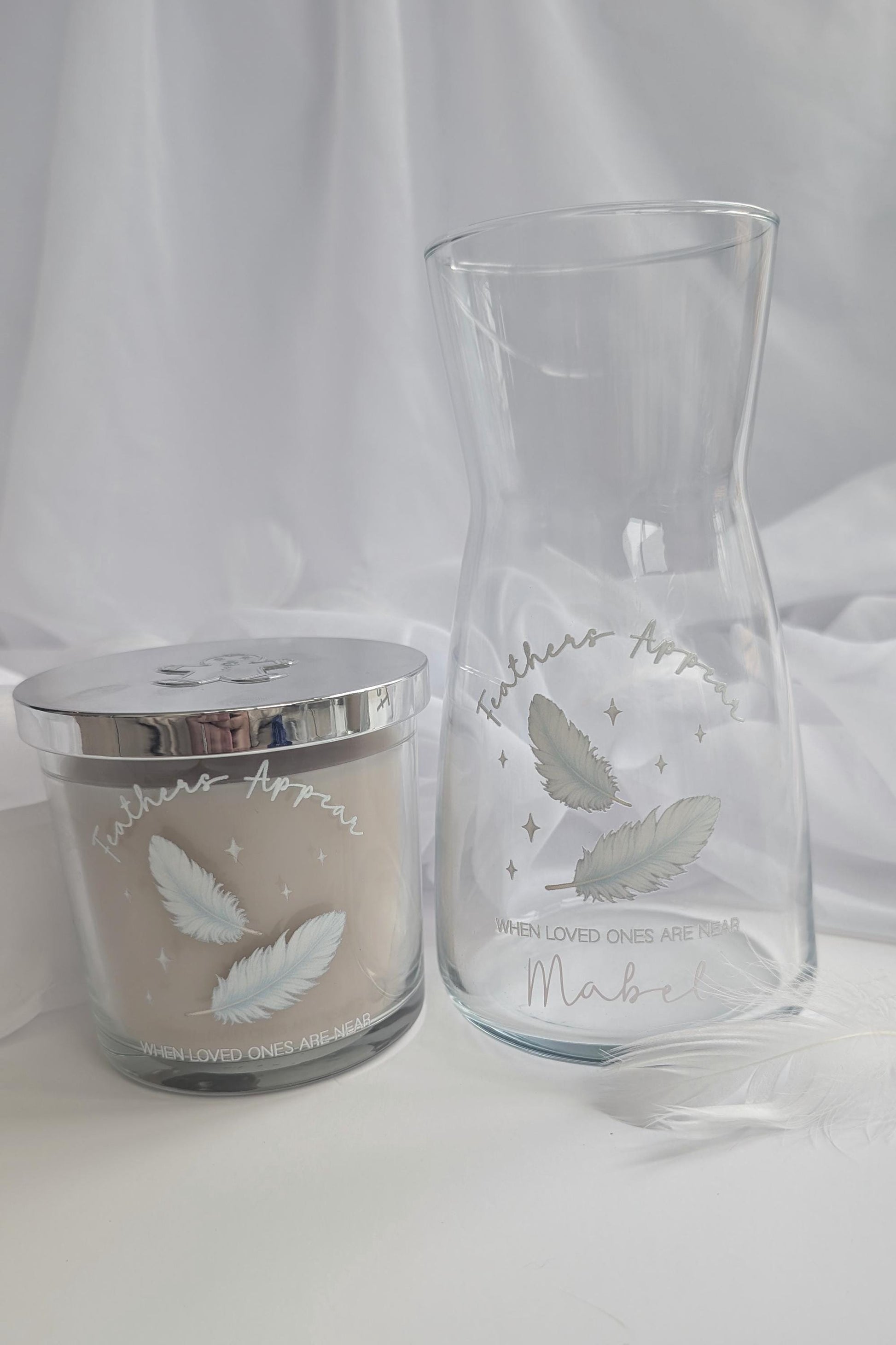 Personalised Christmas Feather Memory Candle and Vase Set | Feathers appear when loved ones are near | In Loving Memory Gift | Remembrance