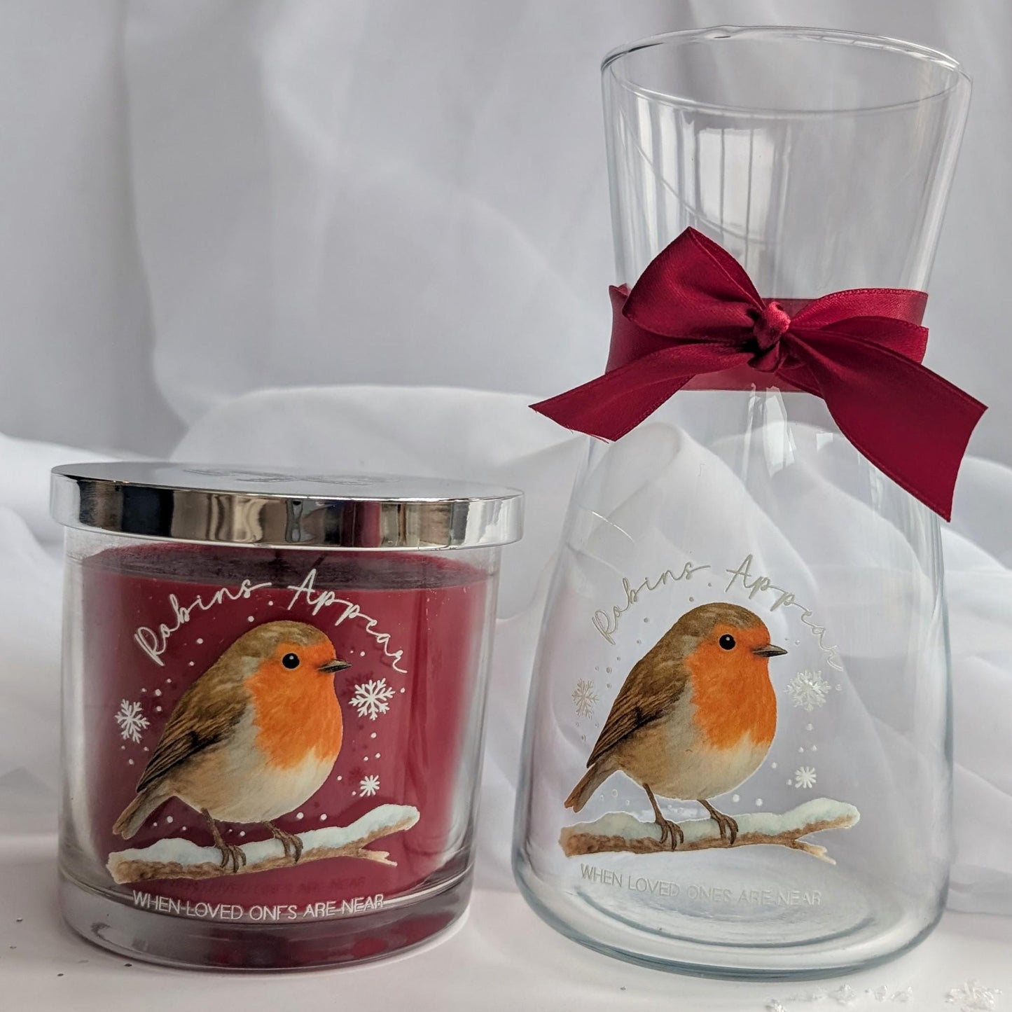 Personalised Christmas Robin Memory Candle and Vase Set | Robins appear when loved ones are near | In Loving Memory Gift | Remembrance Gift