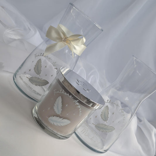 Personalised Christmas Feather Memory Candle and Vase Set | Feathers appear when loved ones are near | In Loving Memory Gift | Remembrance