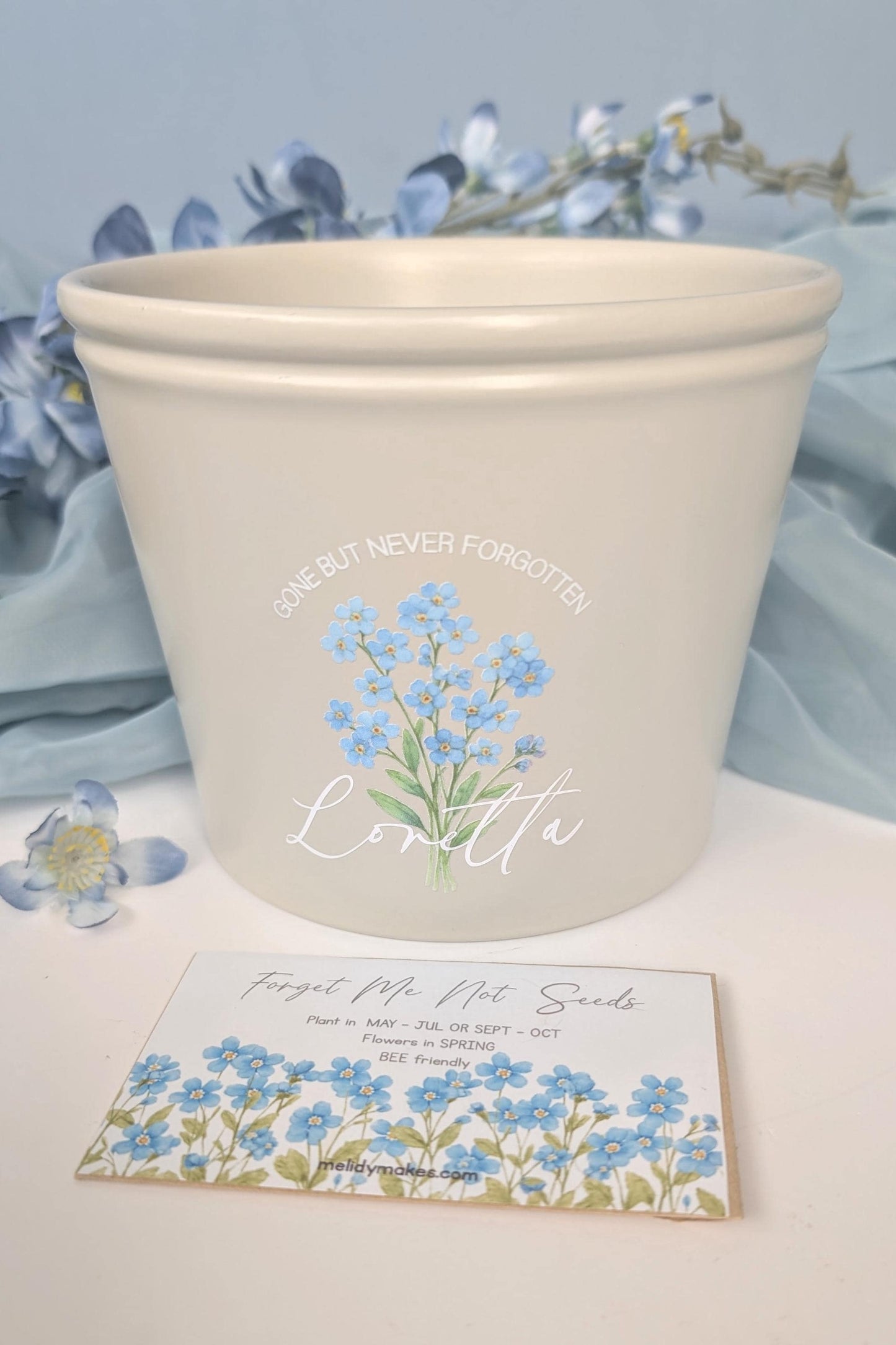 Personalised Forget Me Not Memory Planting Set | Bee friendly | Garden Lover Memorial Gift | In Loving Memory Flowers | Loss Grief Gift