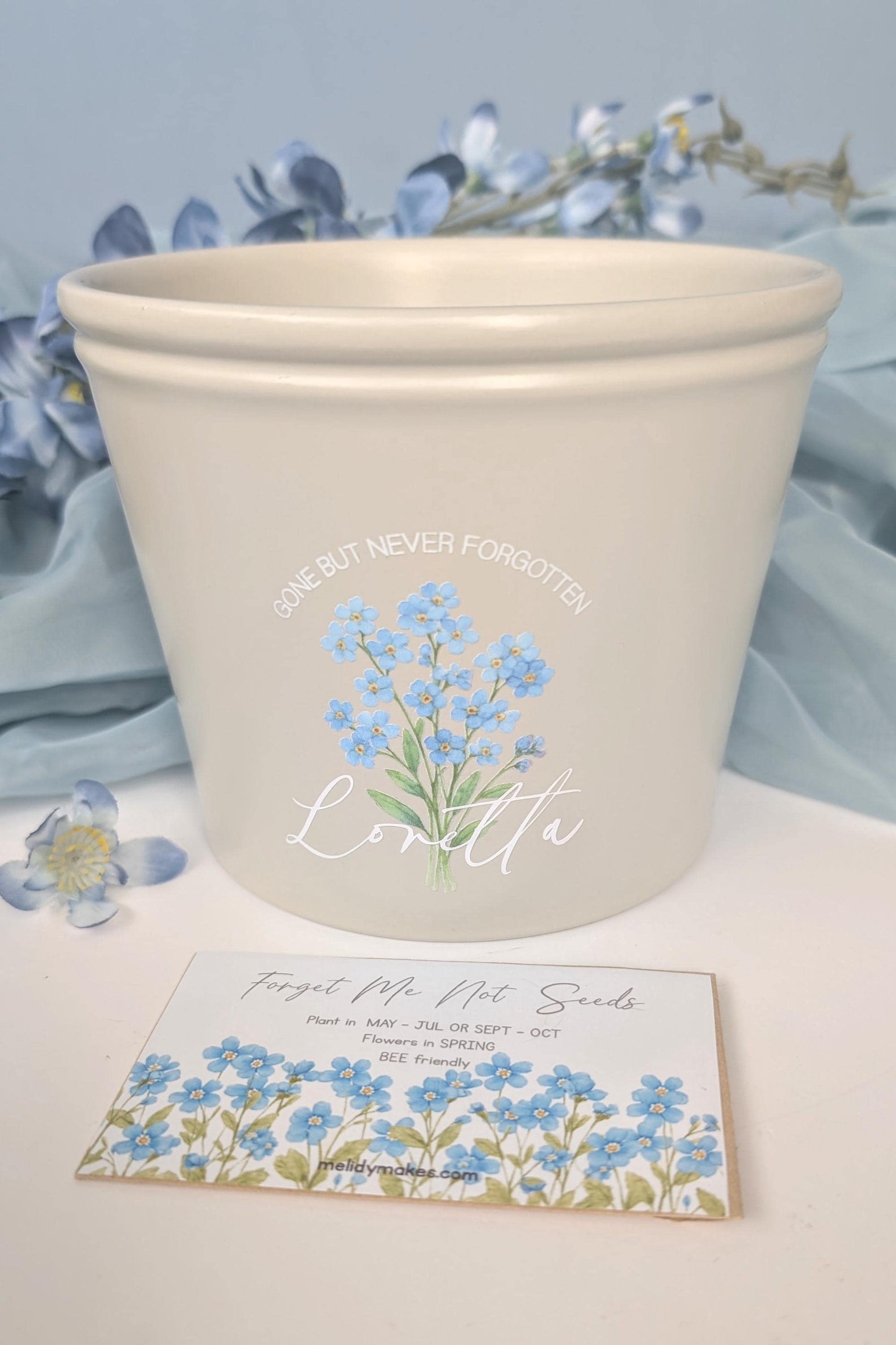 Personalised Forget Me Not Memory Planting Set | Bee friendly | Garden Lover Memorial Gift | In Loving Memory Flowers | Loss Grief Gift