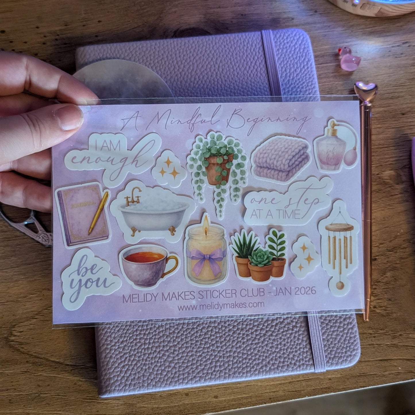 January Sticker Set - A Mindful Beginning | Lilac and Gold Watercolour Planner Stickers | Junk Journal / Journalling Stickers