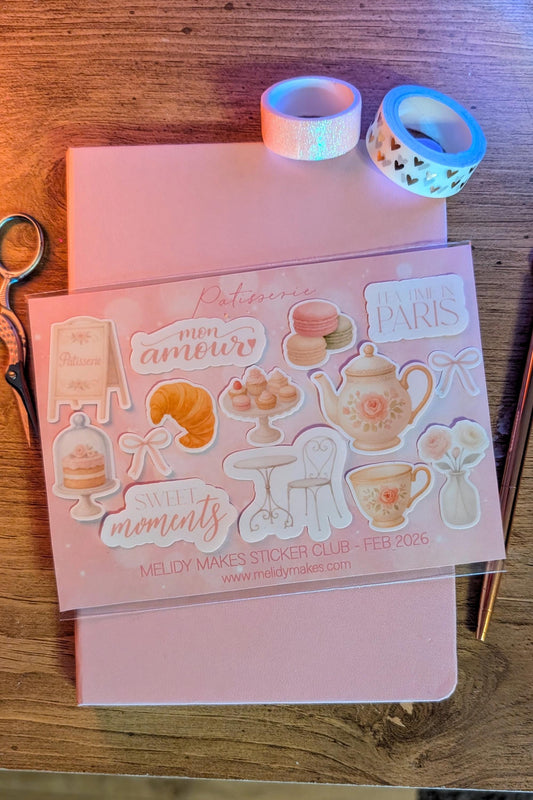 February Sticker Set - Patisserie | Pink Watercolour Planner Stickers | Junk Journal / Journalling Stickers |