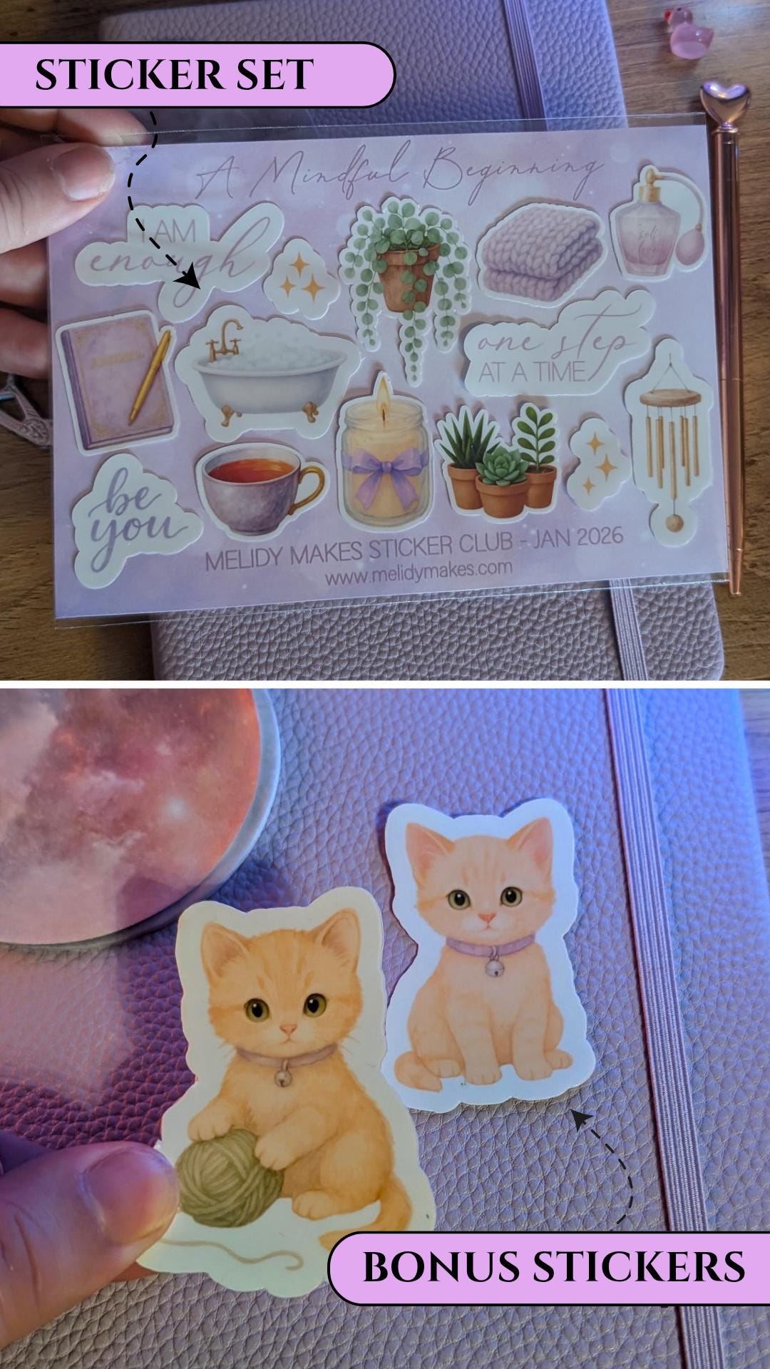 January Sticker Set - A Mindful Beginning | Lilac and Gold Watercolour Planner Stickers | Junk Journal / Journalling Stickers