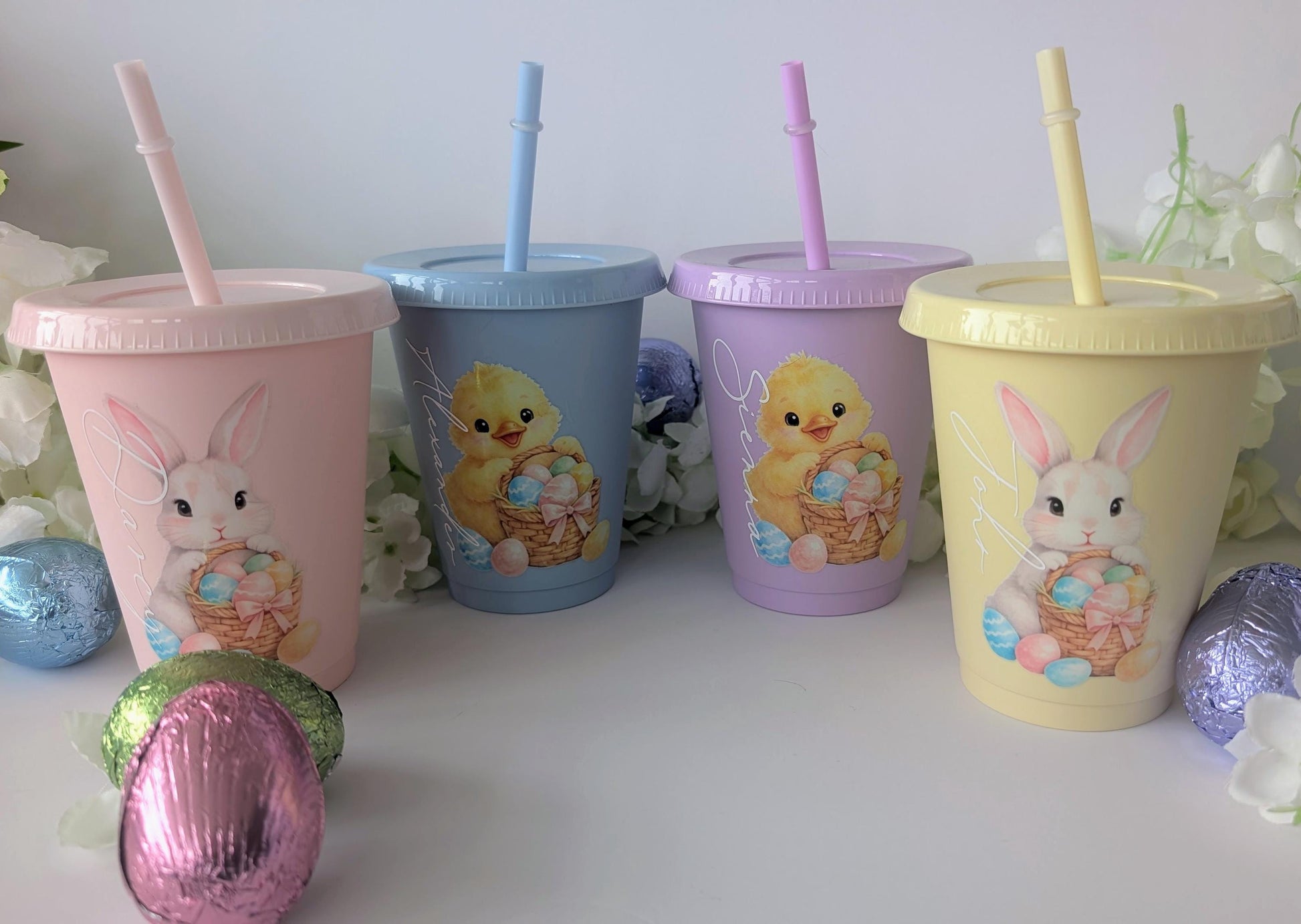Personalised Easter Cup (16oz) | Bunny Cold Cup | Chick Cold Cup | Pastel 16oz Cold Cups | Easter Basket Stuffers | Kids Easter Gift