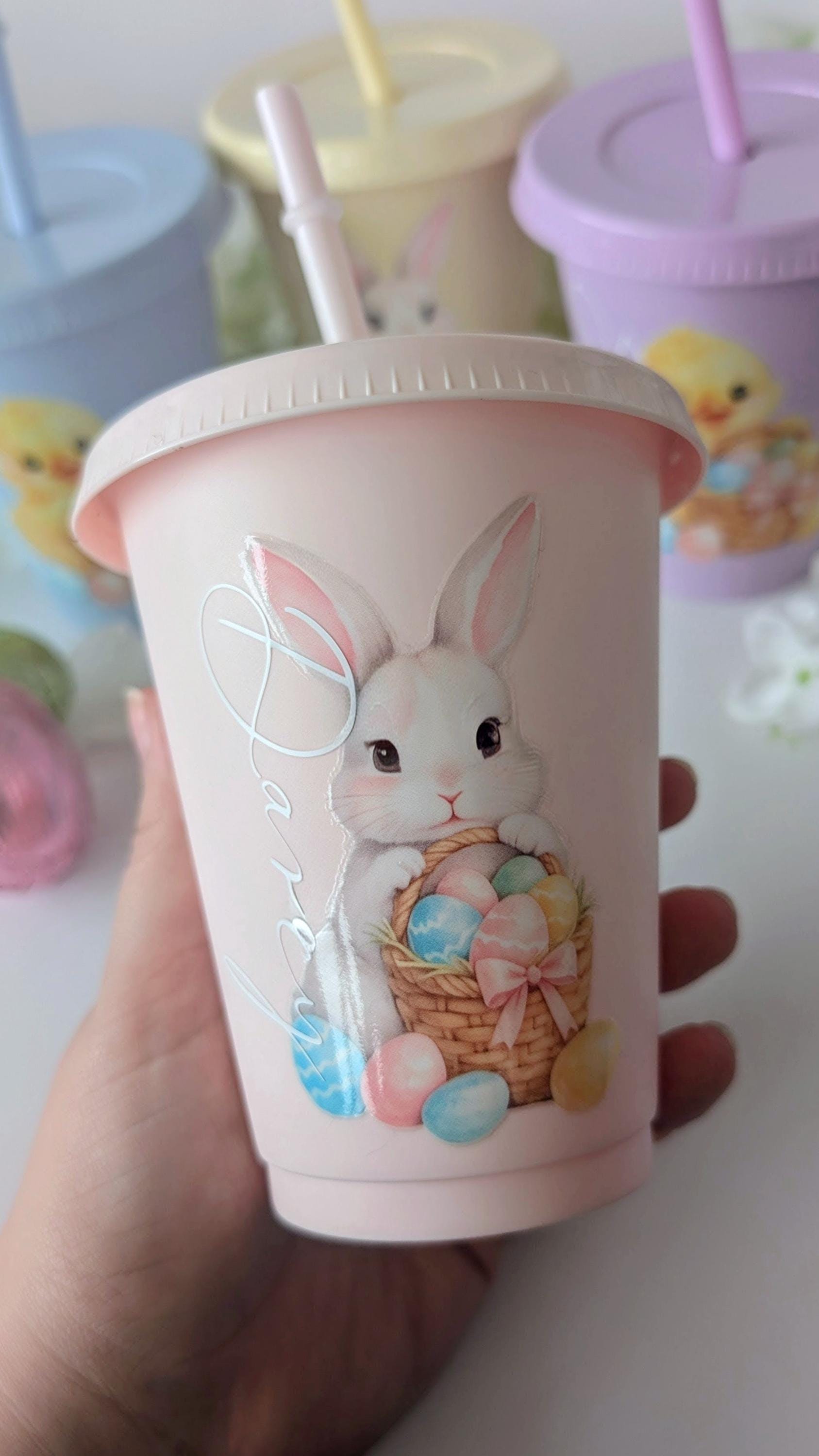 Personalised Easter Cup (16oz) | Bunny Cold Cup | Chick Cold Cup | Pastel 16oz Cold Cups | Easter Basket Stuffers | Kids Easter Gift