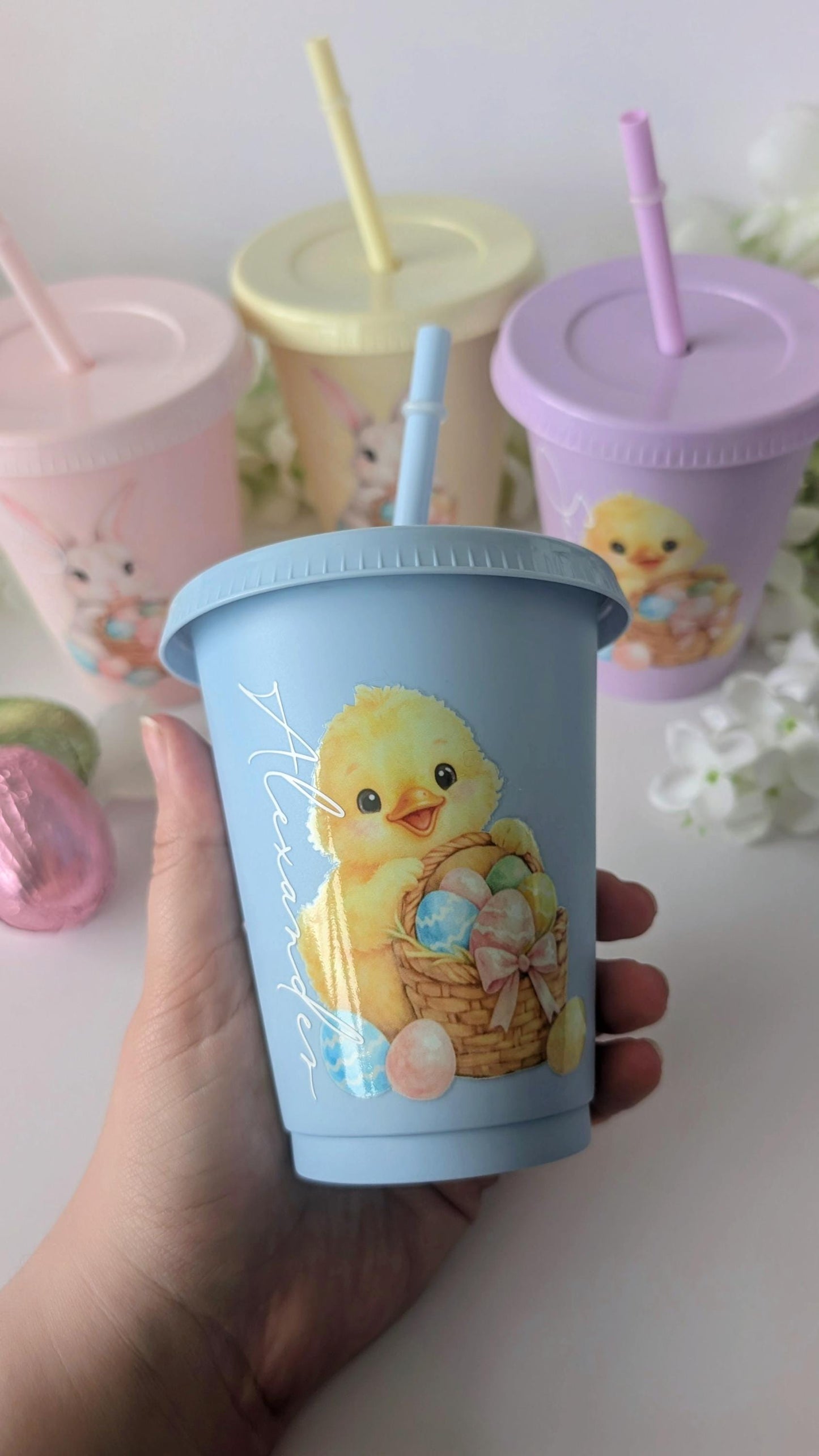 Personalised Easter Cup (16oz) | Bunny Cold Cup | Chick Cold Cup | Pastel 16oz Cold Cups | Easter Basket Stuffers | Kids Easter Gift