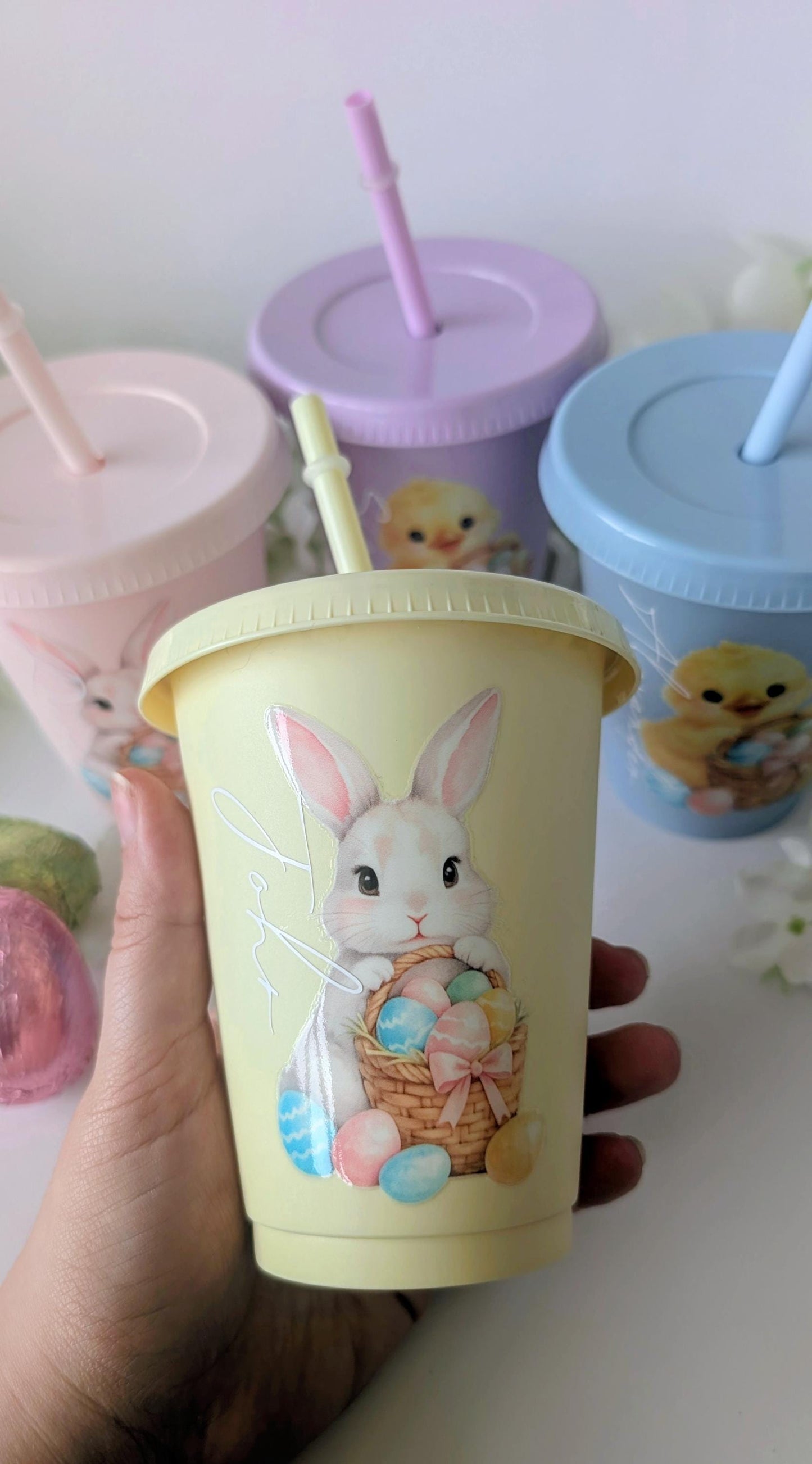 Personalised Easter Cup (16oz) | Bunny Cold Cup | Chick Cold Cup | Pastel 16oz Cold Cups | Easter Basket Stuffers | Kids Easter Gift