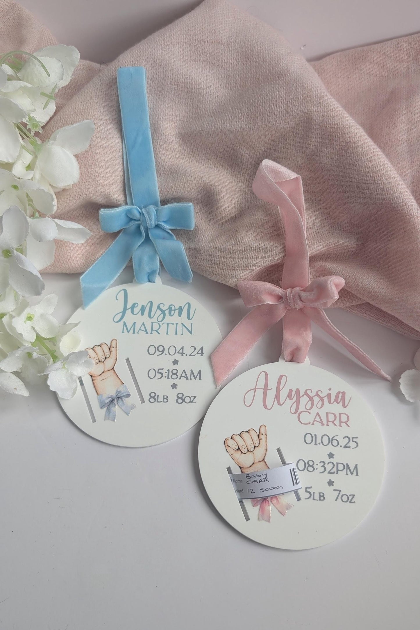 Baby Medical Bracelet Keepsake | Birth Announcement Disk | Personalised New Baby Gift | Baby Nursery Decoration | New Mum Gift