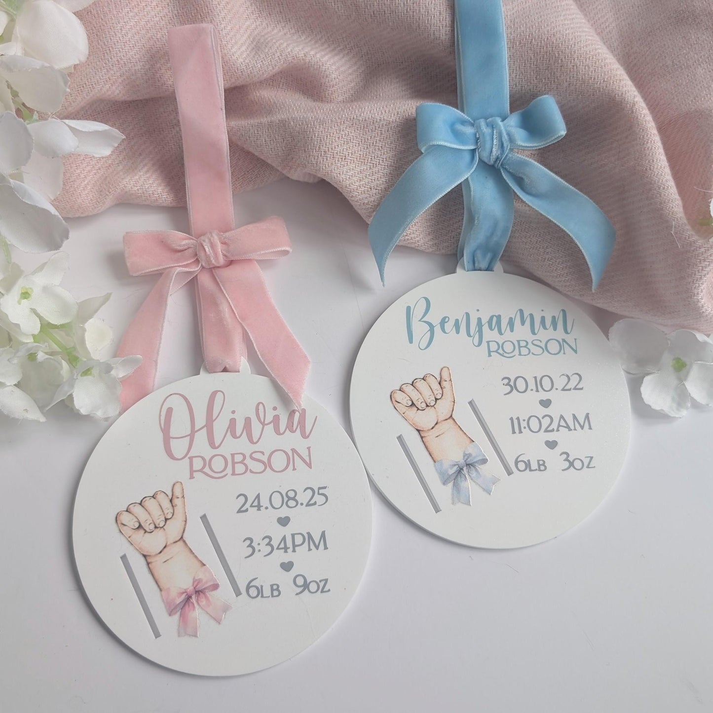 Baby Medical Bracelet Keepsake | Birth Announcement Disk | Personalised New Baby Gift | Baby Nursery Decoration | New Mum Gift