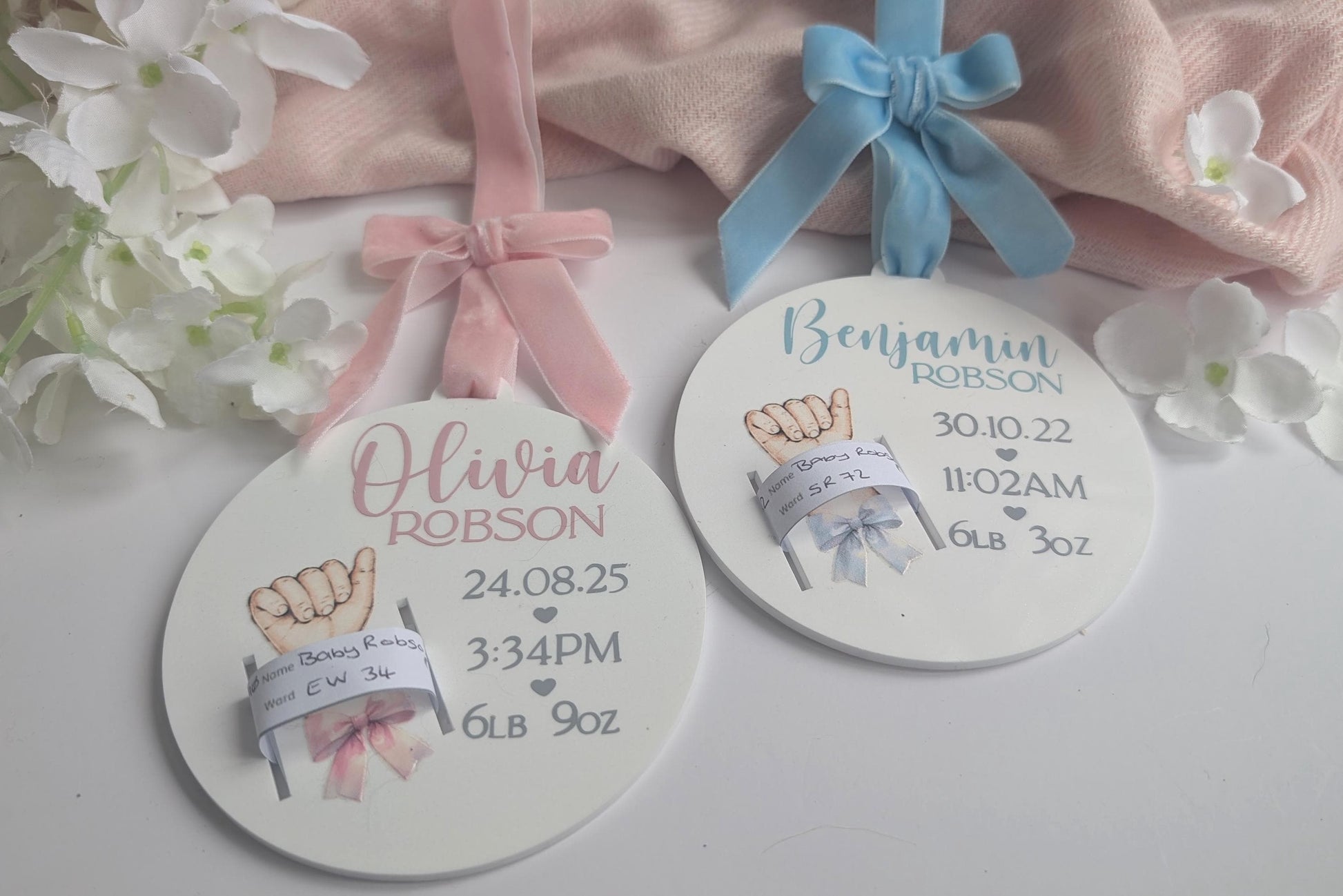 Baby Medical Bracelet Keepsake | Birth Announcement Disk | Personalised New Baby Gift | Baby Nursery Decoration | New Mum Gift